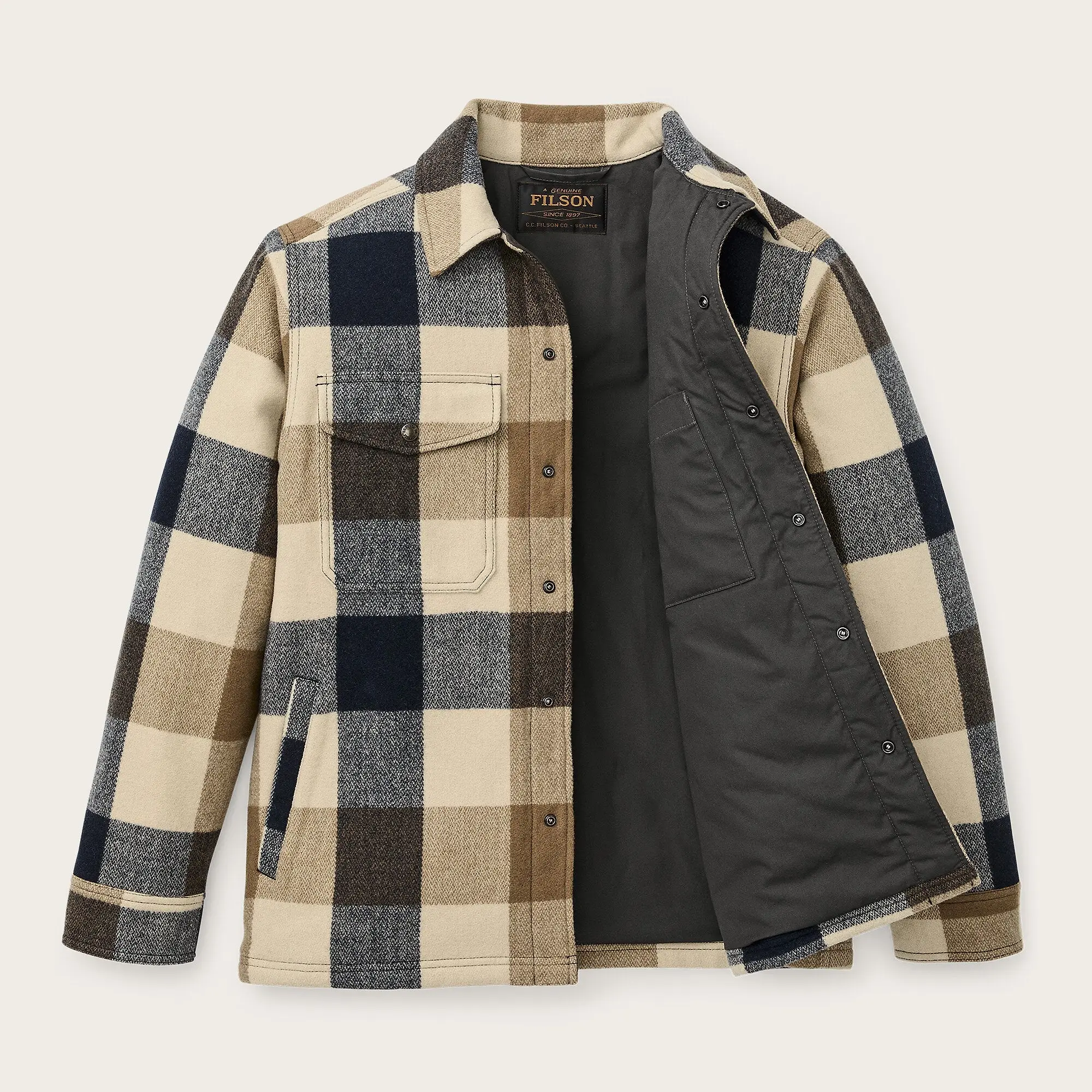 Product image 3 of 6 of Filson Men's Spokane Insulated Jac-Shirt - Cream / Navy Plaid