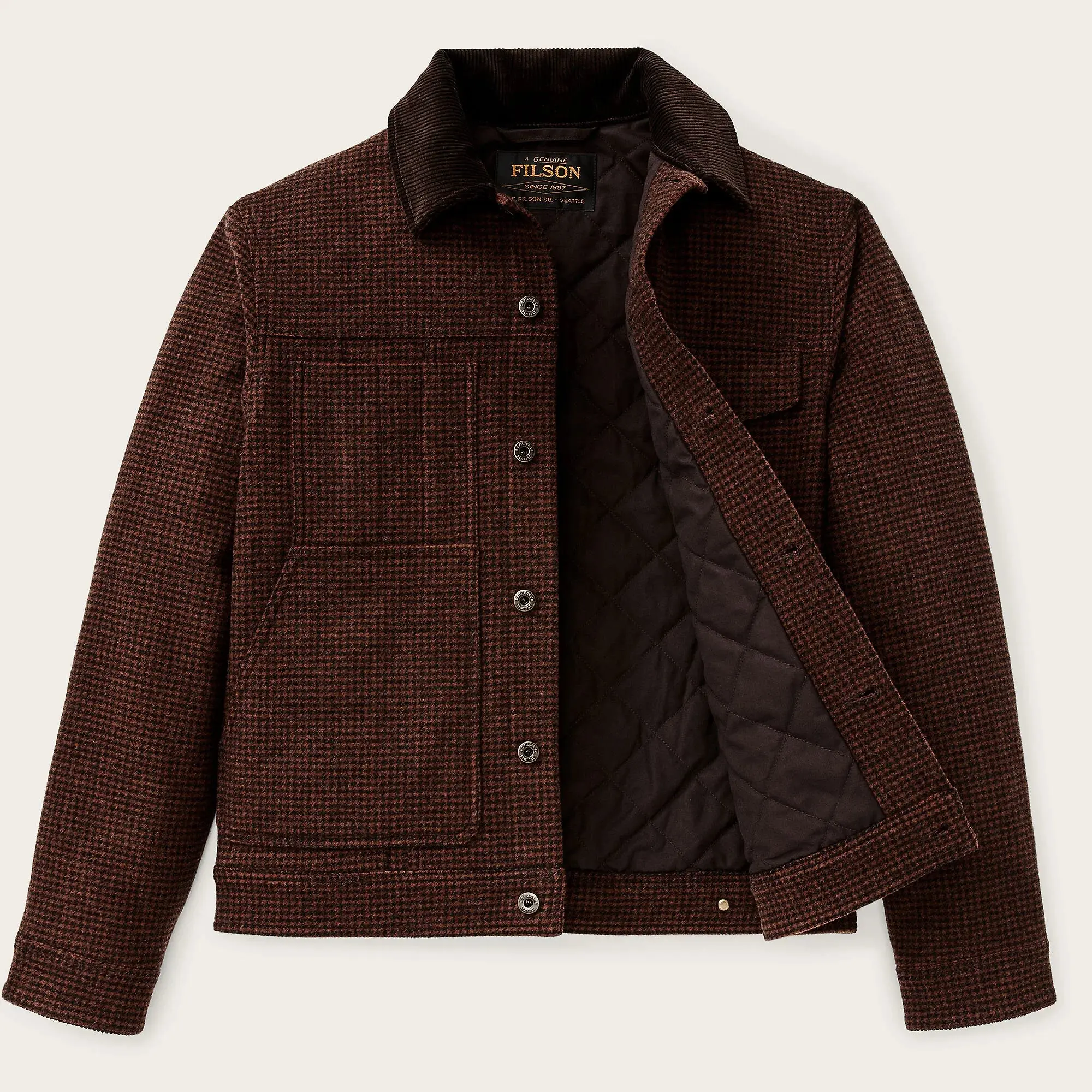 Product image 3 of 5 of Filson Men's Spokane Insulated Short Cruiser Jacket - Merlot / Black Plaid