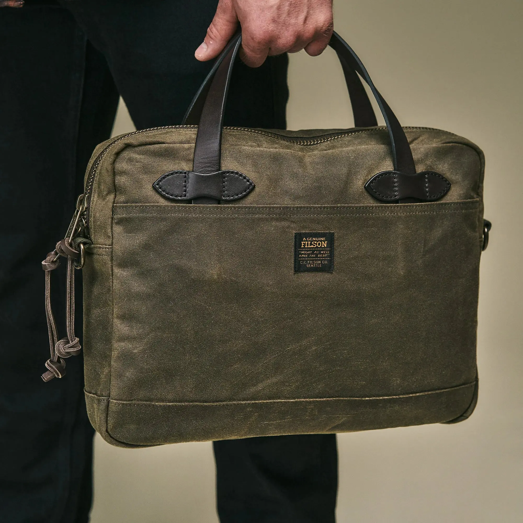 Product image 3 of 9 of Filson Tin Cloth Compact Briefcase - Otter Green