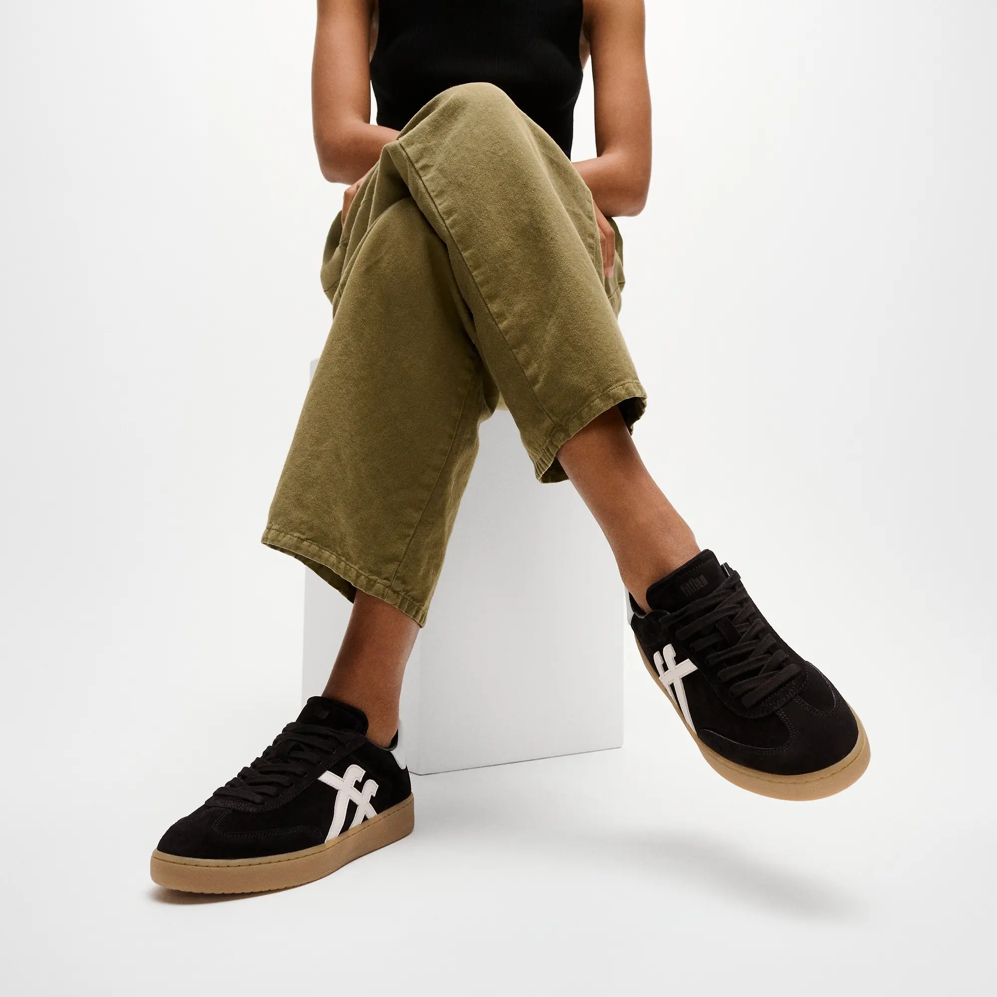 Product image 2 of 10 of FitFlop Women's The Dash FF T-Toe Suede Trainers - Black / Urban White