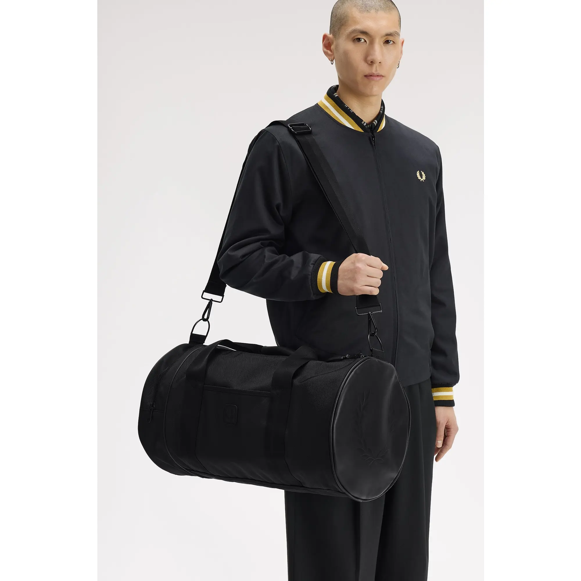 Product image 2 of 8 of Fred Perry Leather Patch Barrel Bag - Black
