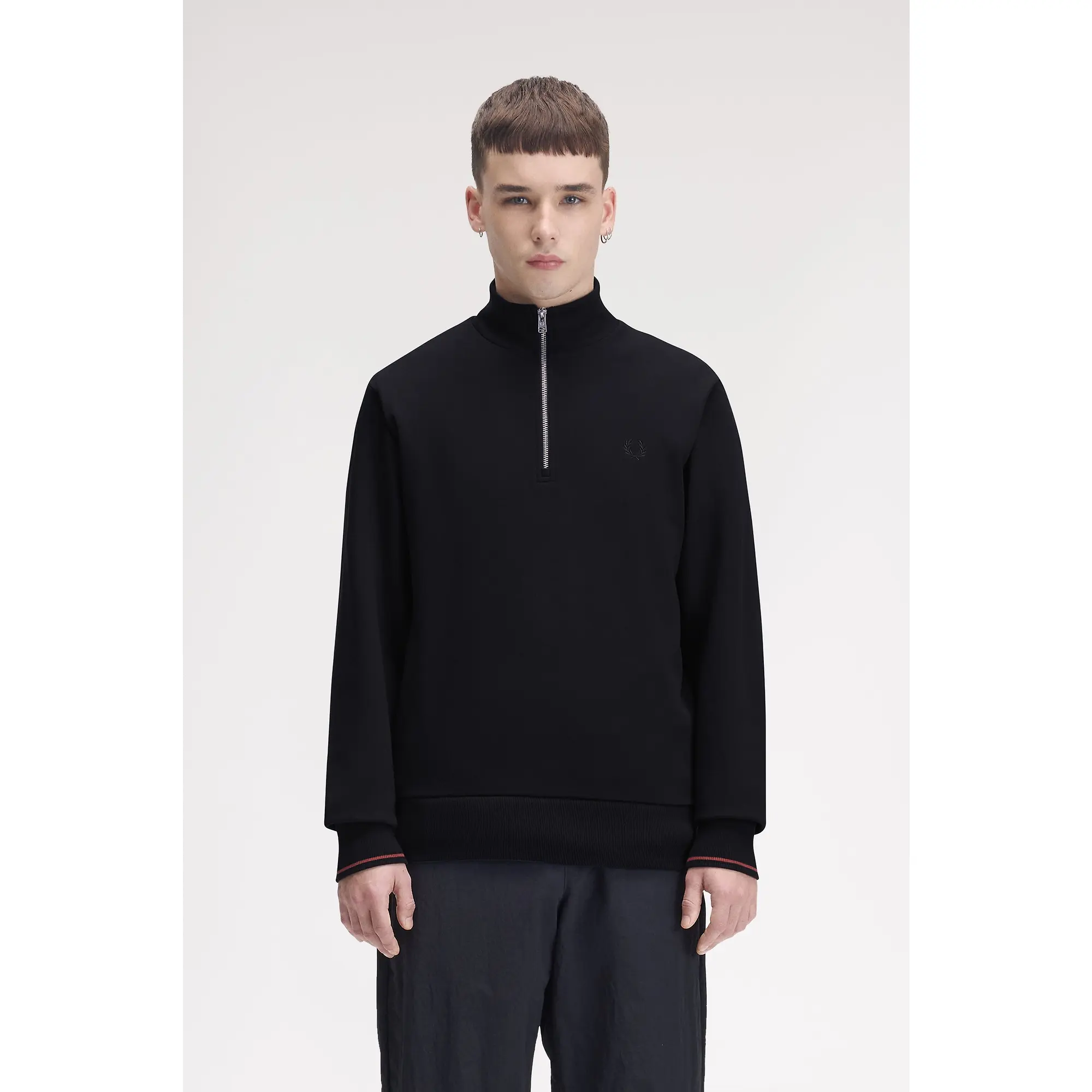 Product image 2 of 9 of Fred Perry Men's Half Zip Sweatshirt - Navy / Brandy / Rich Brown