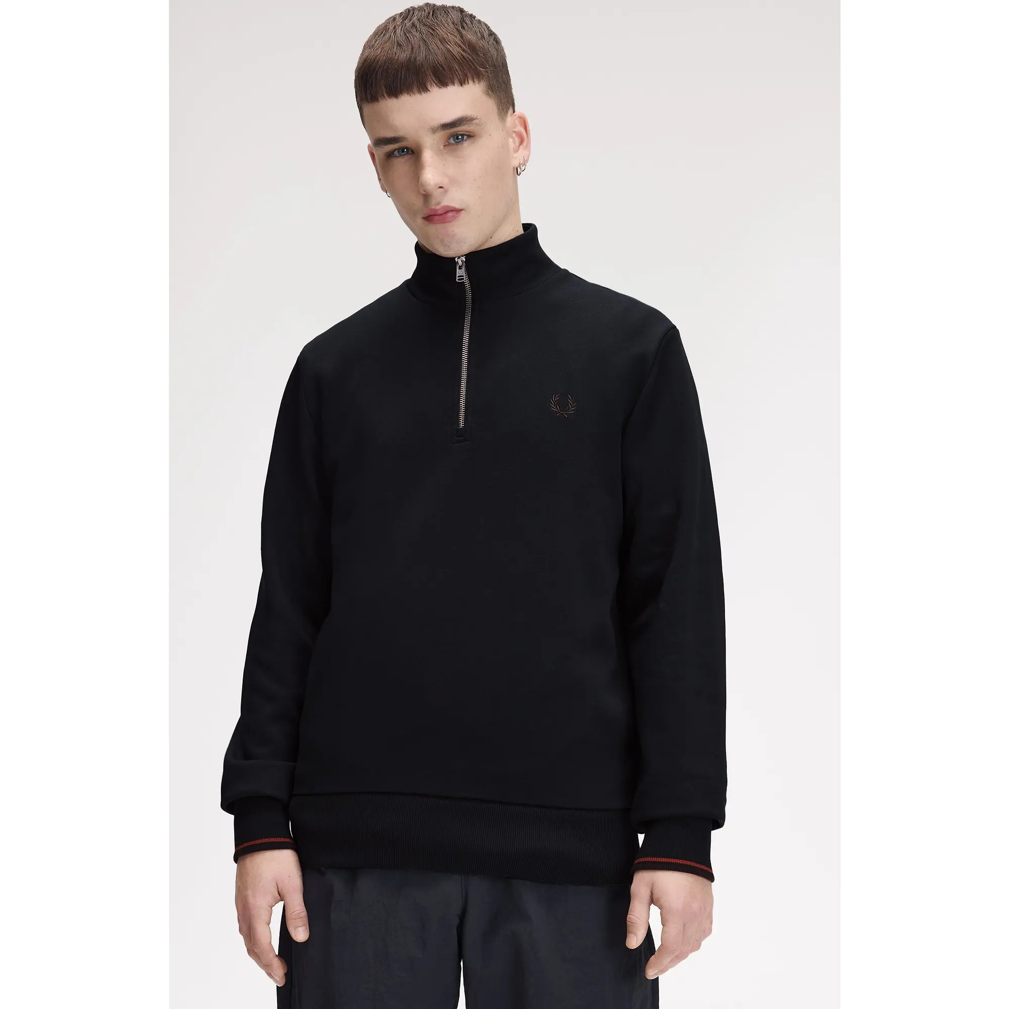 Product image 4 of 9 of Fred Perry Men's Half Zip Sweatshirt - Navy / Brandy / Rich Brown