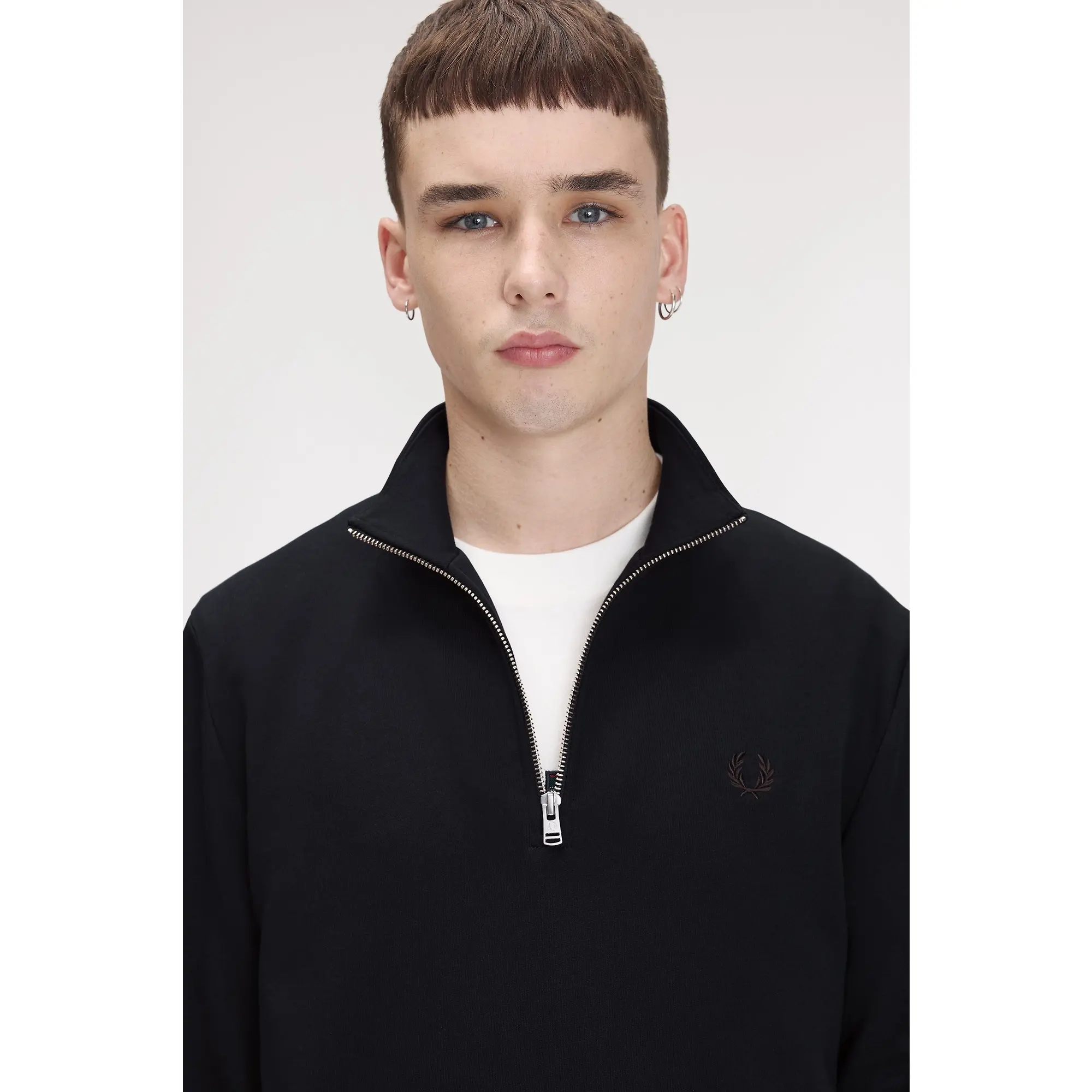 Product image 6 of 9 of Fred Perry Men's Half Zip Sweatshirt - Navy / Brandy / Rich Brown