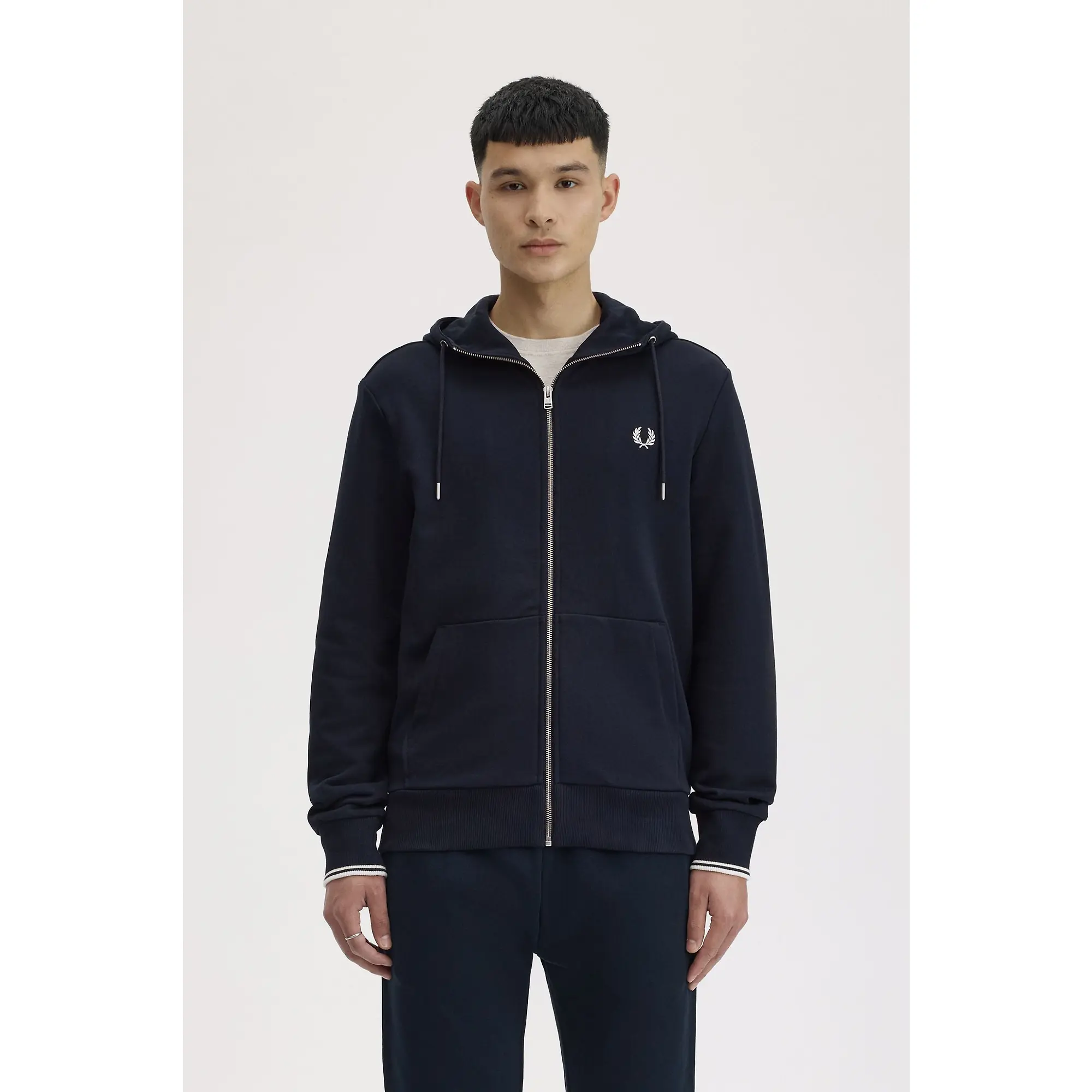 Product image 2 of 12 of Fred Perry Men's Hooded Zip Through Sweatshirt - Navy