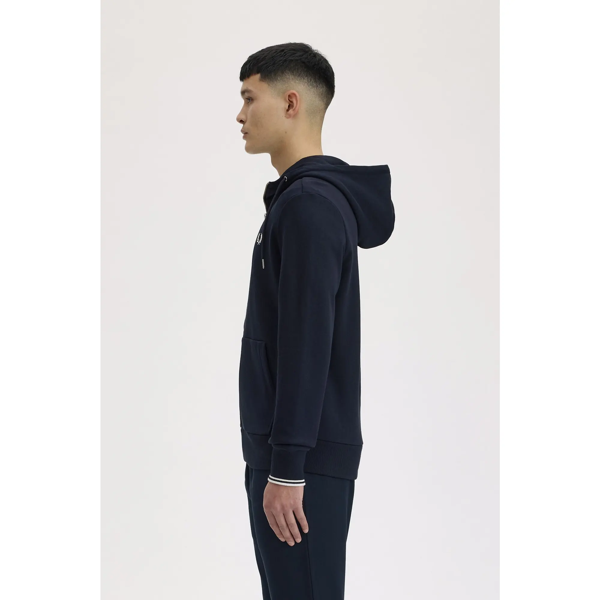 Product image 3 of 12 of Fred Perry Men's Hooded Zip Through Sweatshirt - Navy