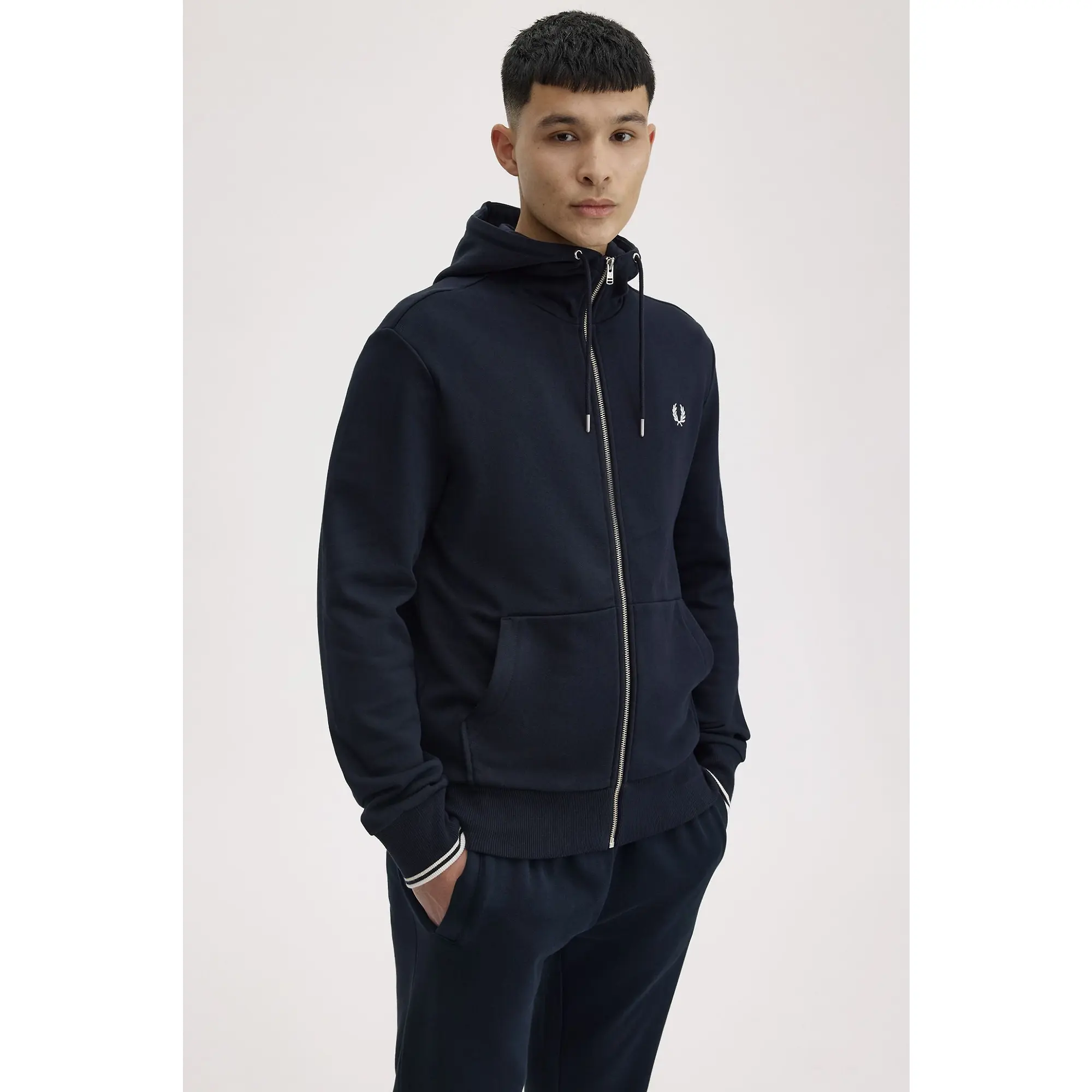 Product image 5 of 12 of Fred Perry Men's Hooded Zip Through Sweatshirt - Navy