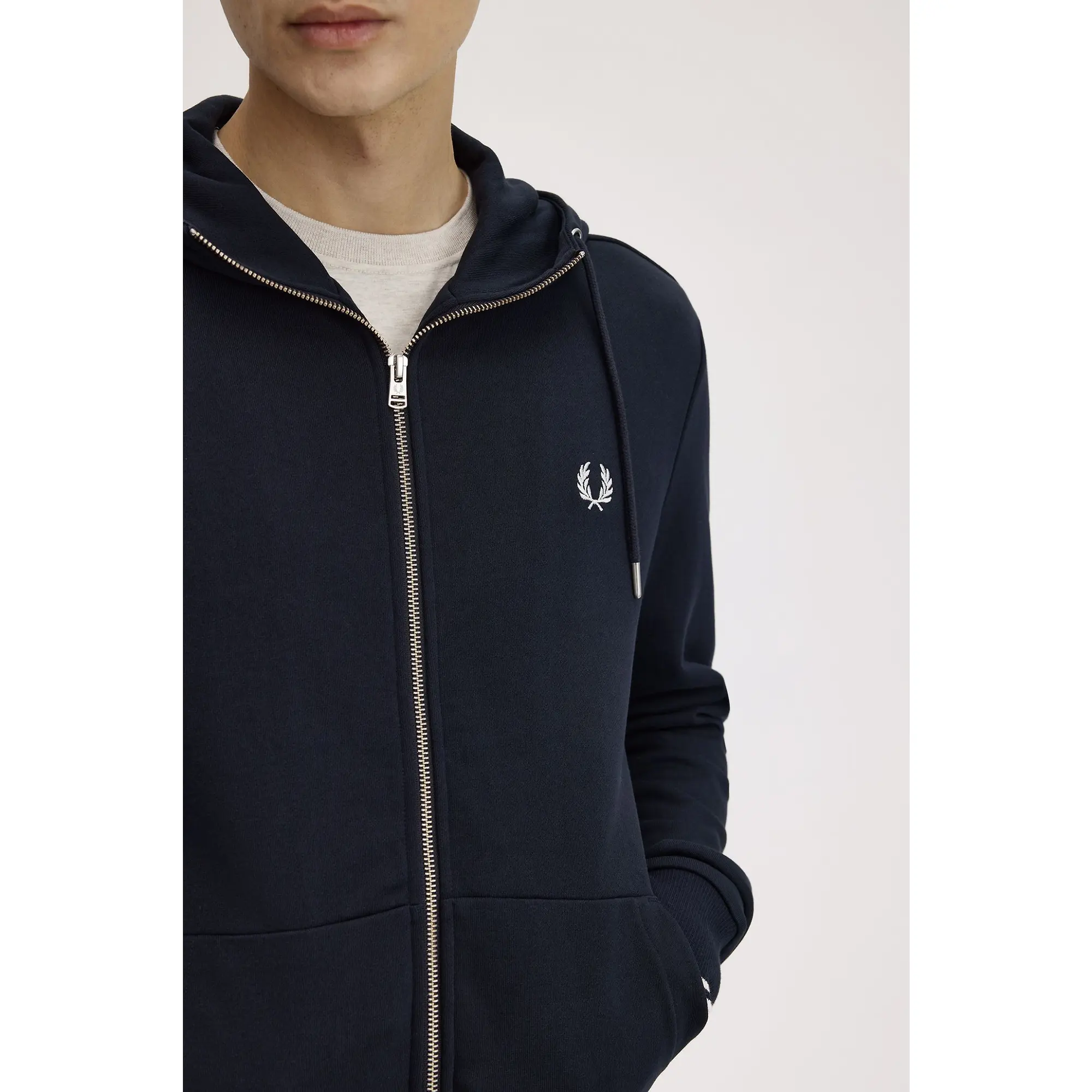 Product image 7 of 12 of Fred Perry Men's Hooded Zip Through Sweatshirt - Navy