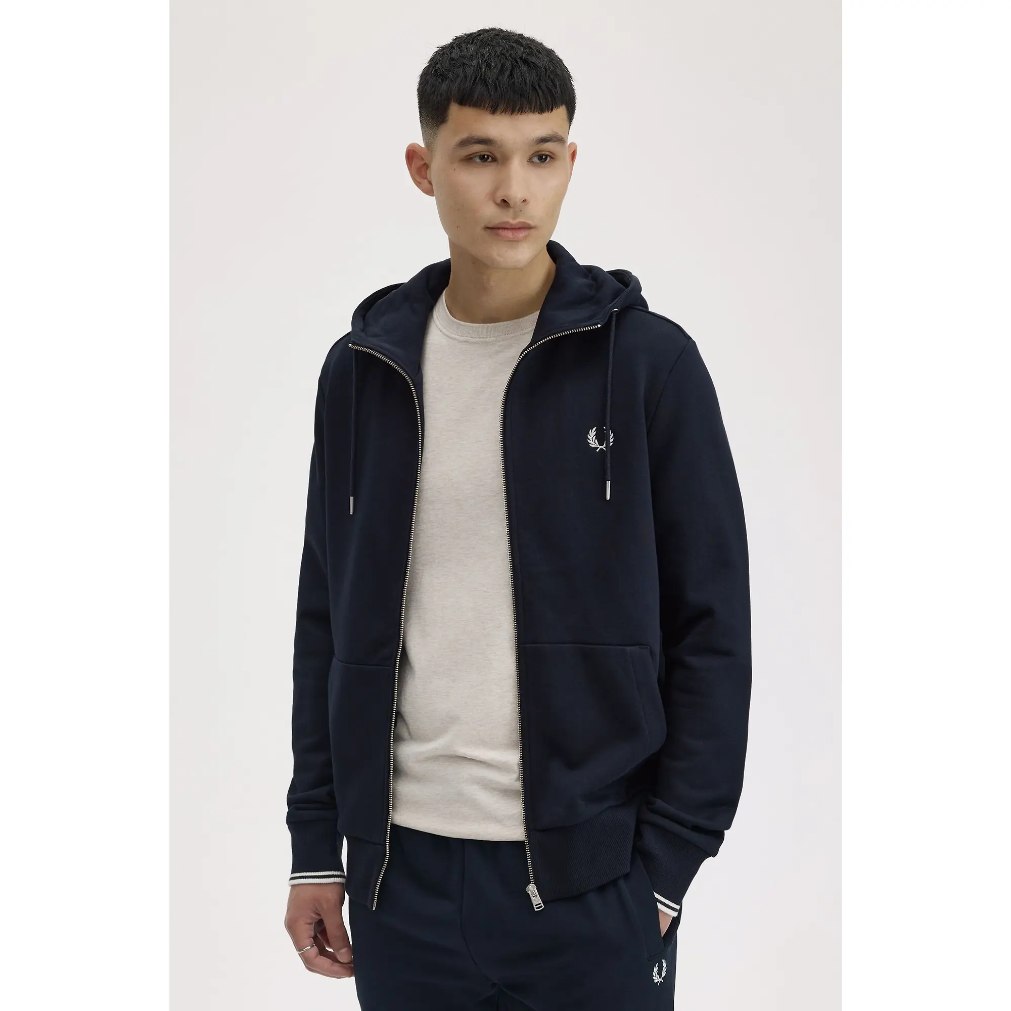 Product image 10 of 12 of Fred Perry Men's Hooded Zip Through Sweatshirt - Navy
