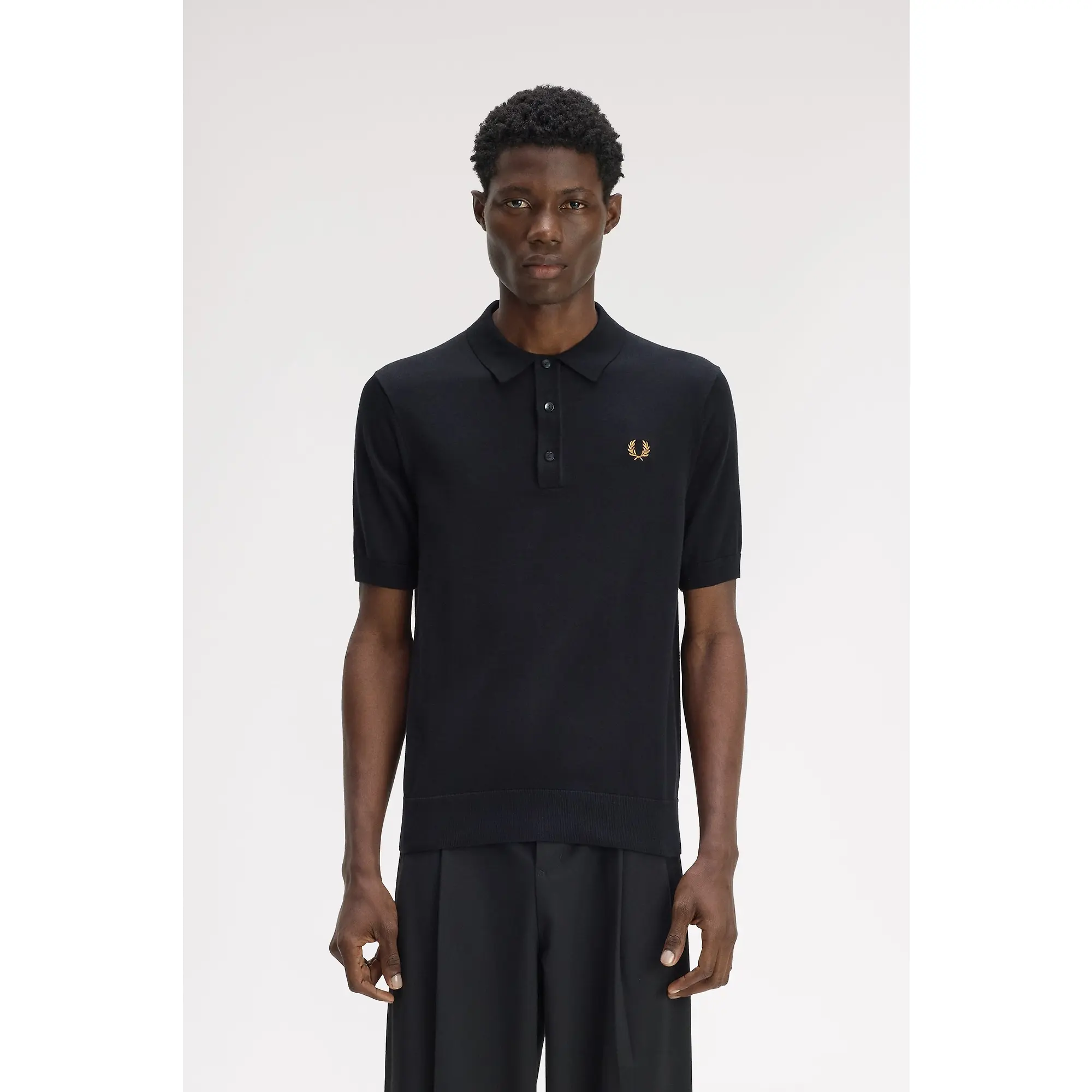 Product image 2 of 7 of Fred Perry Men's Long Staple Cotton Knitted Shirt - Black