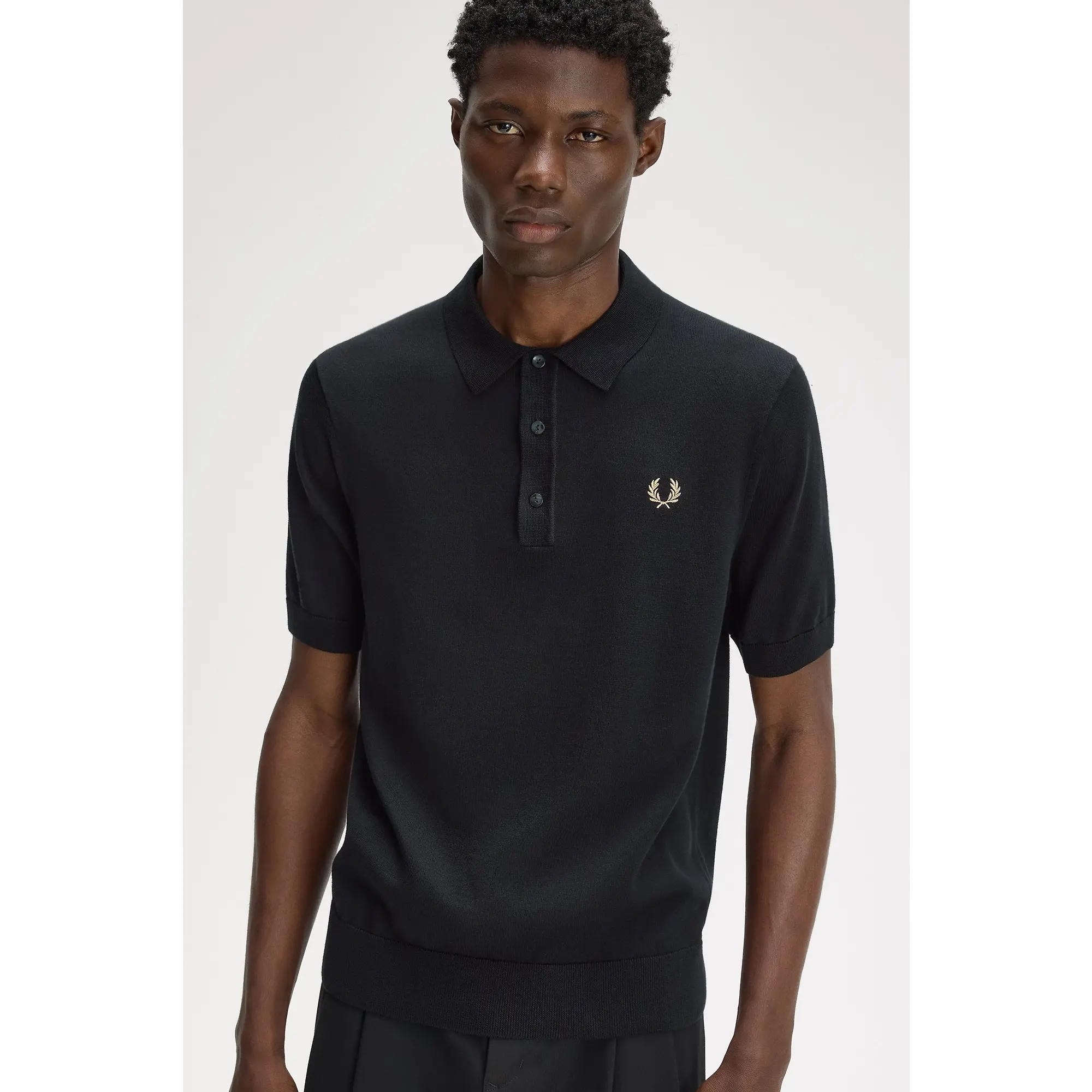 Product image 4 of 7 of Fred Perry Men's Long Staple Cotton Knitted Shirt - Black