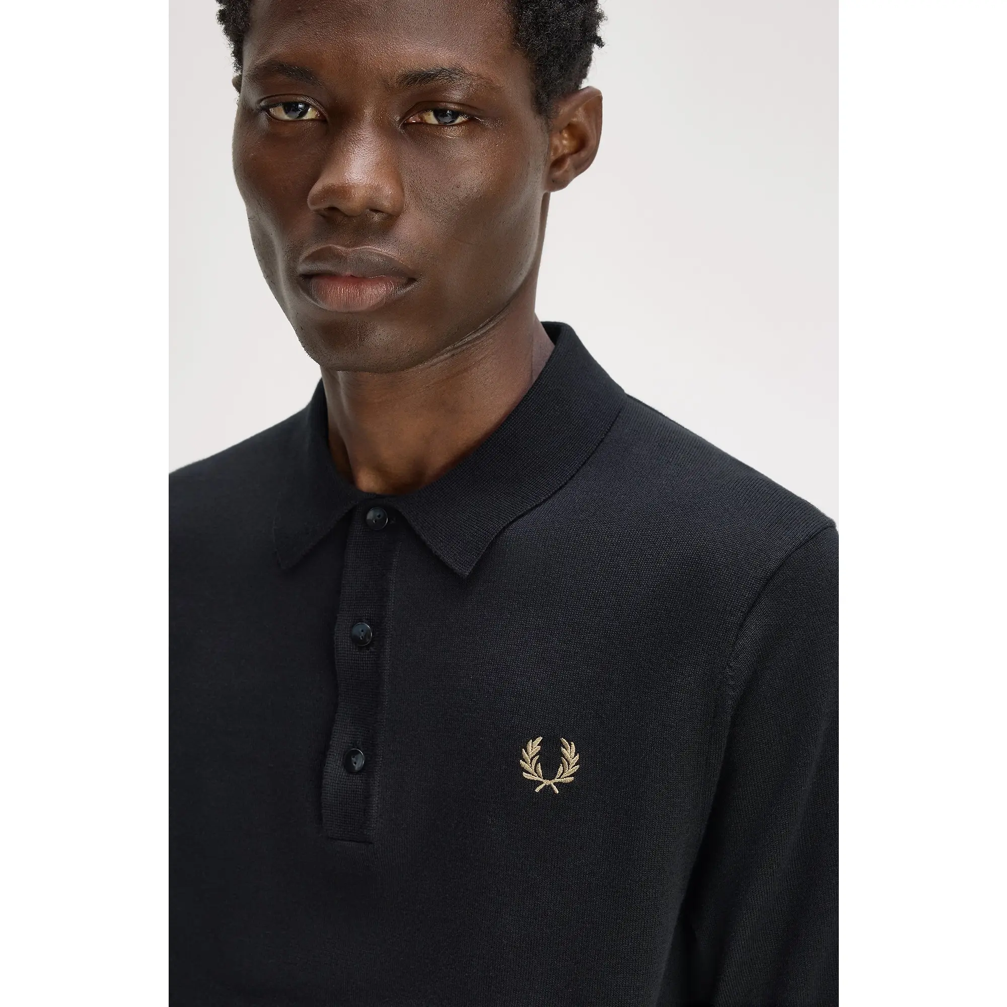 Product image 5 of 7 of Fred Perry Men's Long Staple Cotton Knitted Shirt - Black