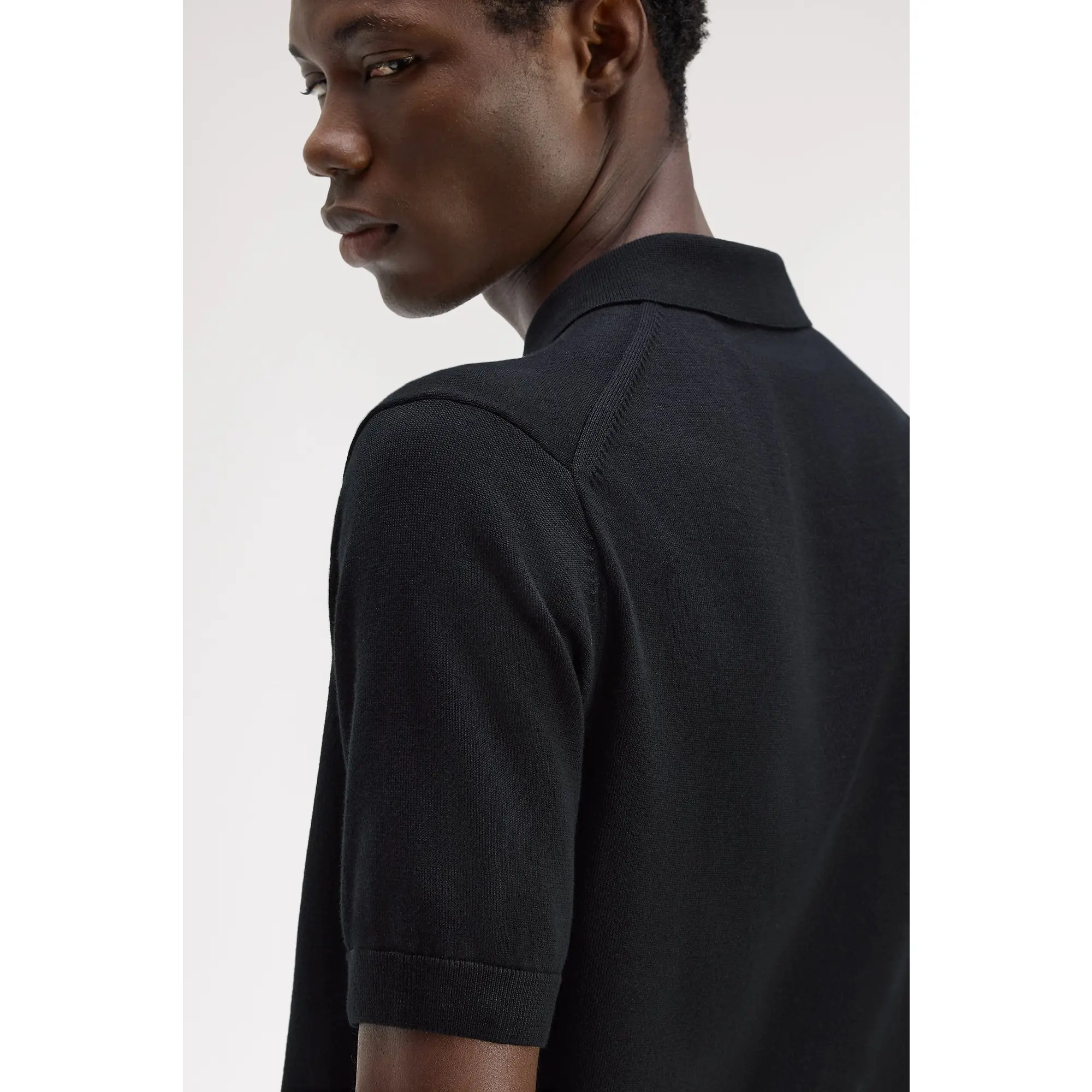 Product image 6 of 7 of Fred Perry Men's Long Staple Cotton Knitted Shirt - Black
