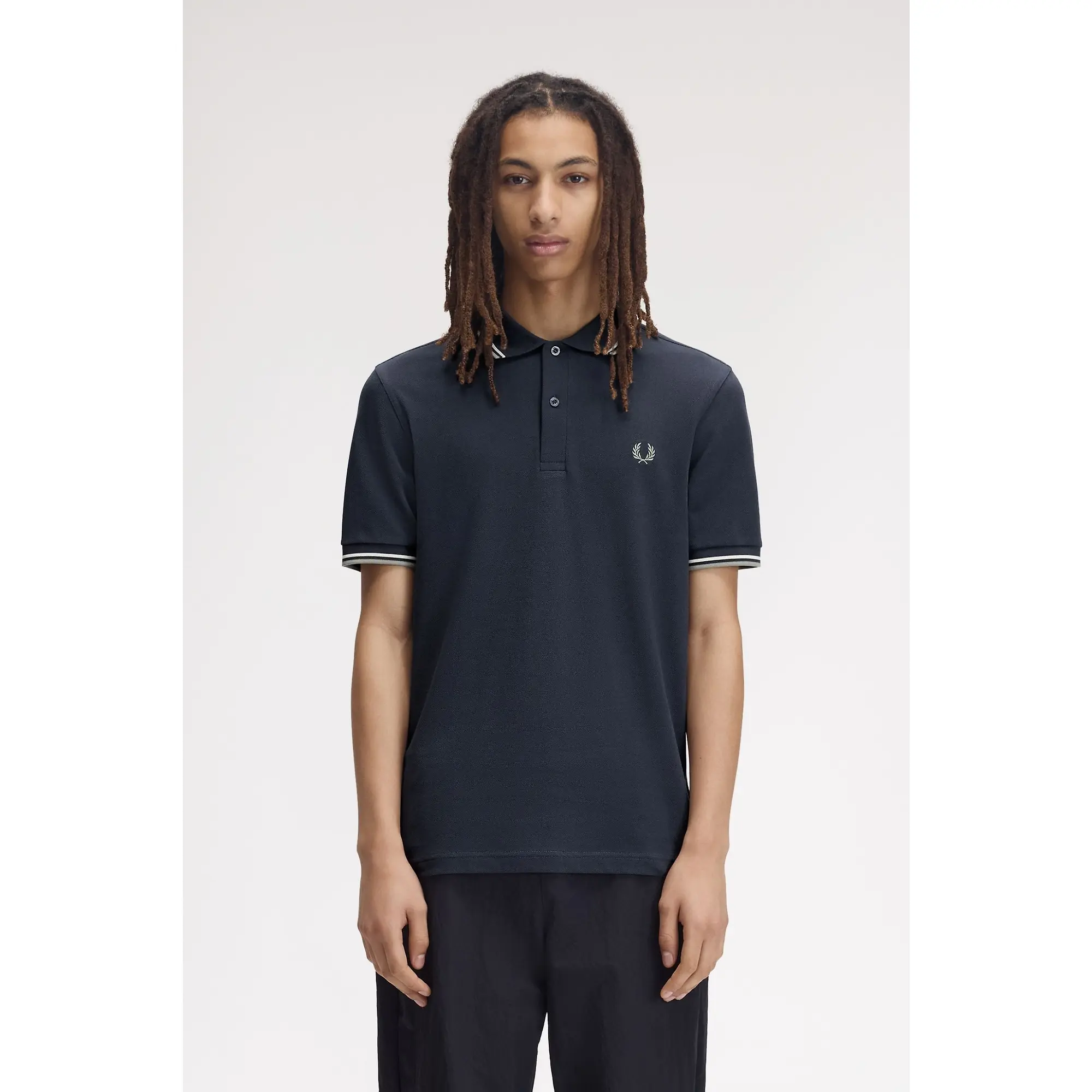Product image 2 of 8 of Fred Perry Men's M3600 Twin Tipped Shirt - Dark Airforce / Ecru / Seagrass