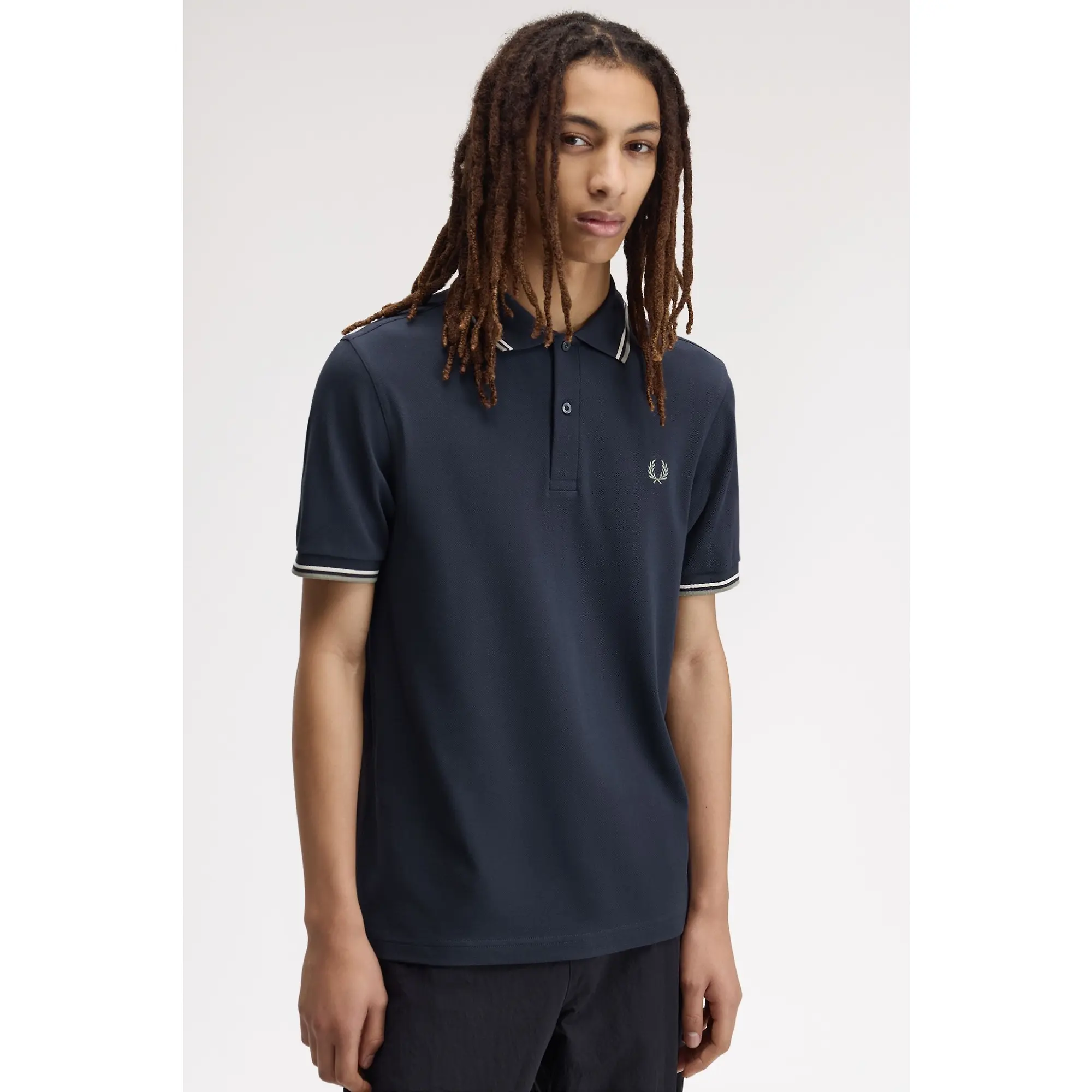 Product image 4 of 8 of Fred Perry Men's M3600 Twin Tipped Shirt - Dark Airforce / Ecru / Seagrass