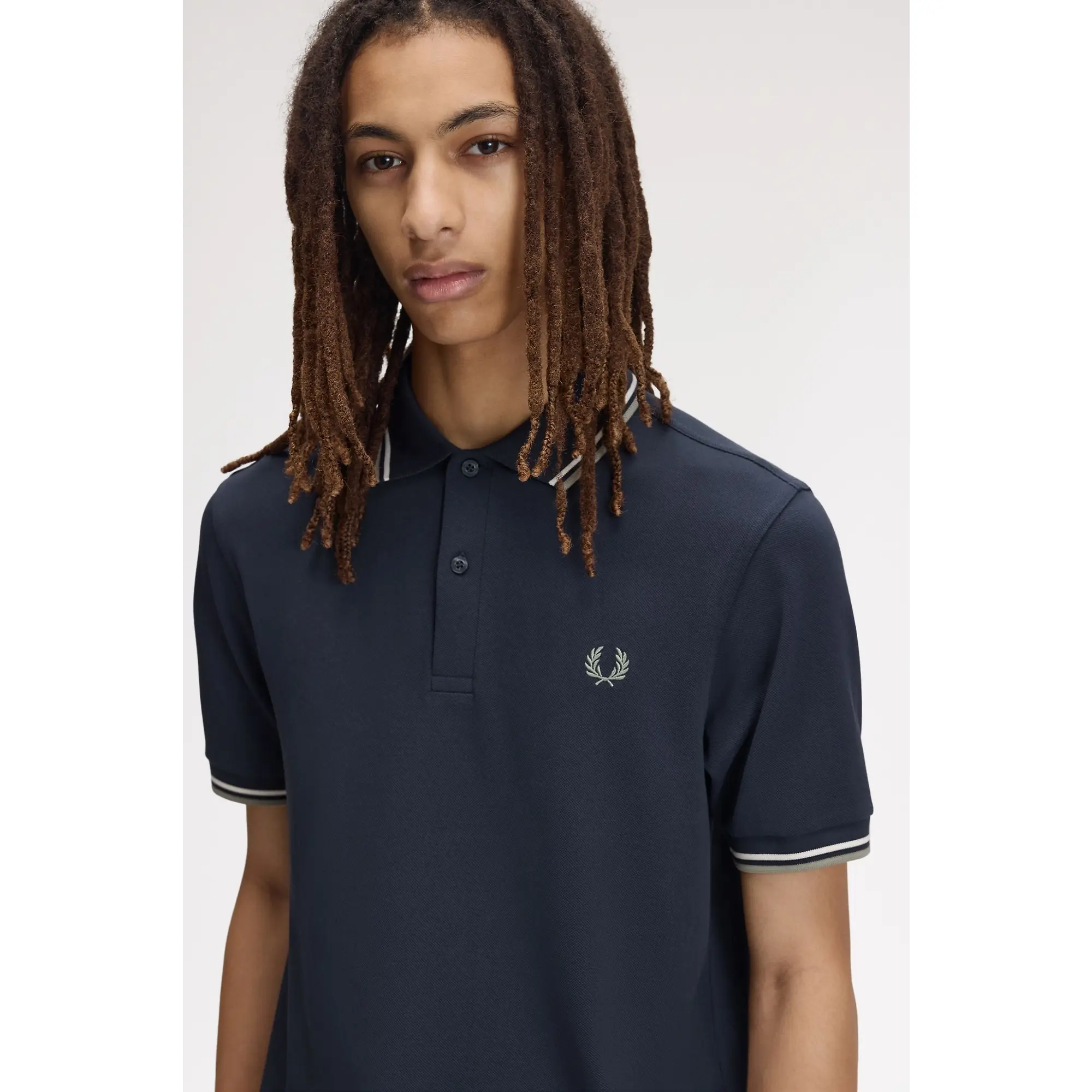 Product image 5 of 8 of Fred Perry Men's M3600 Twin Tipped Shirt - Dark Airforce / Ecru / Seagrass