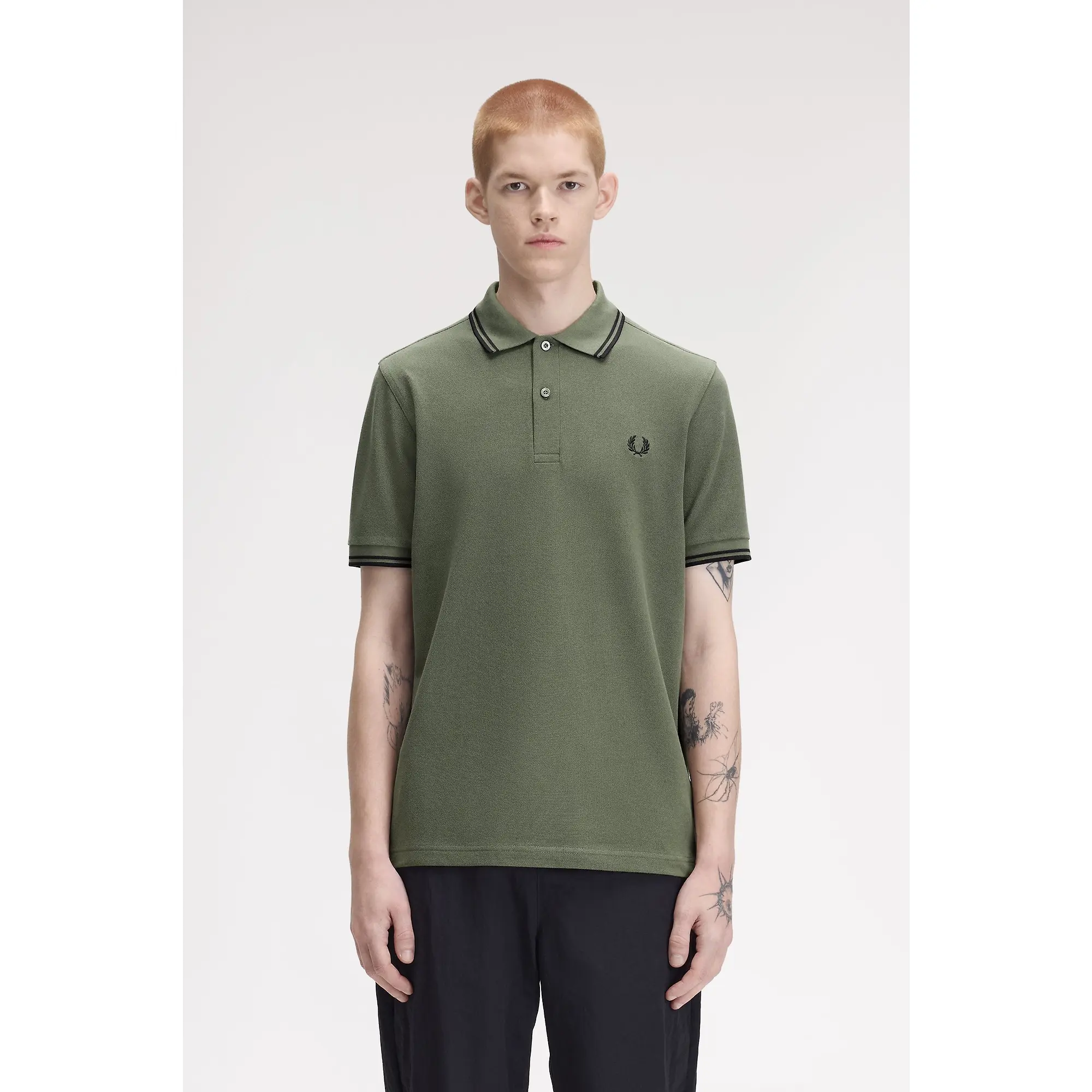 Product image 2 of 8 of Fred Perry Men's M3600 Twin Tipped Shirt - Laurel Wreath Green / Black