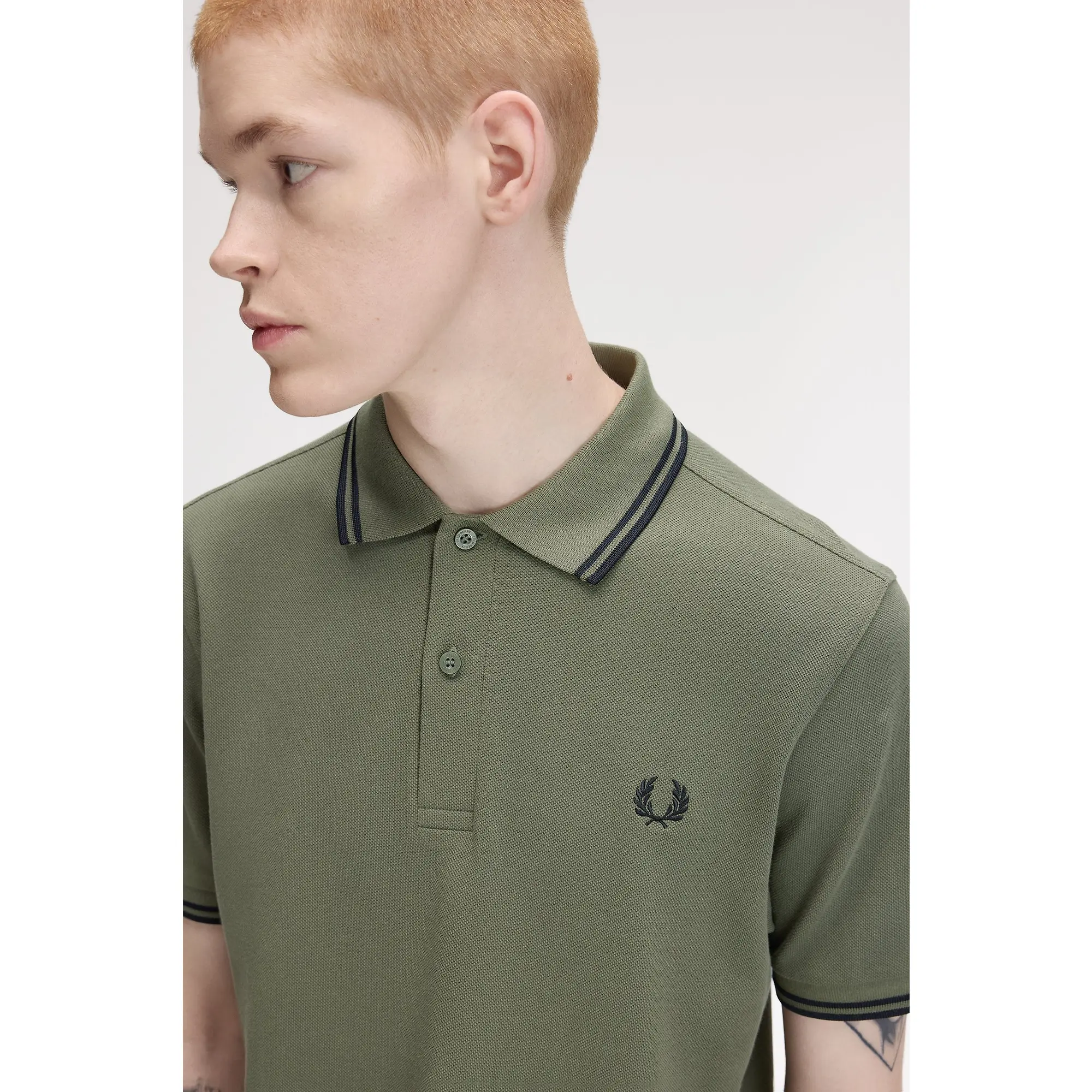 Product image 4 of 8 of Fred Perry Men's M3600 Twin Tipped Shirt - Laurel Wreath Green / Black
