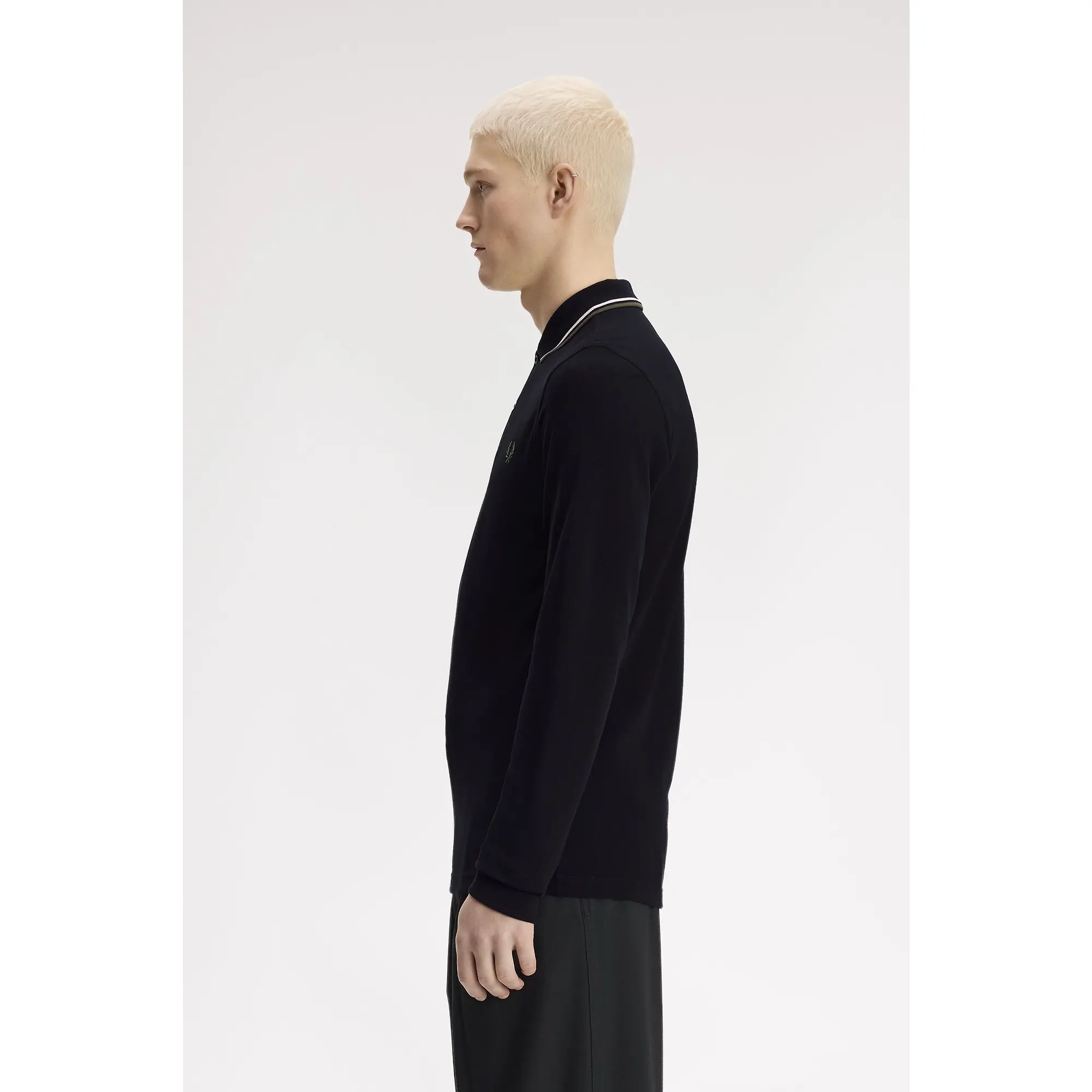 Product image 3 of 7 of Fred Perry Men's M3636 LS Twin Tipped Shirt - Black / Ecru / Laurel Wreath Green