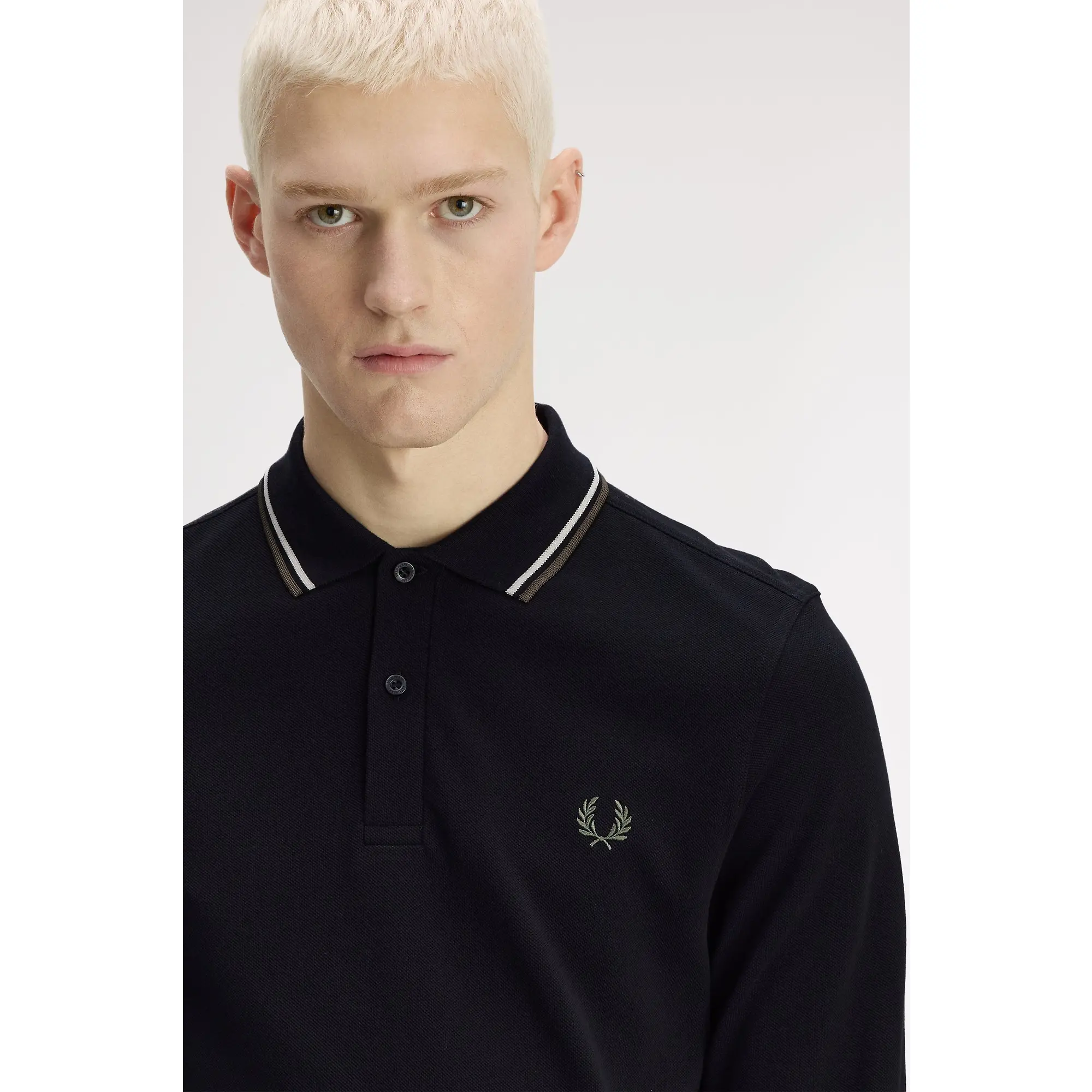 Product image 5 of 7 of Fred Perry Men's M3636 LS Twin Tipped Shirt - Black / Ecru / Laurel Wreath Green