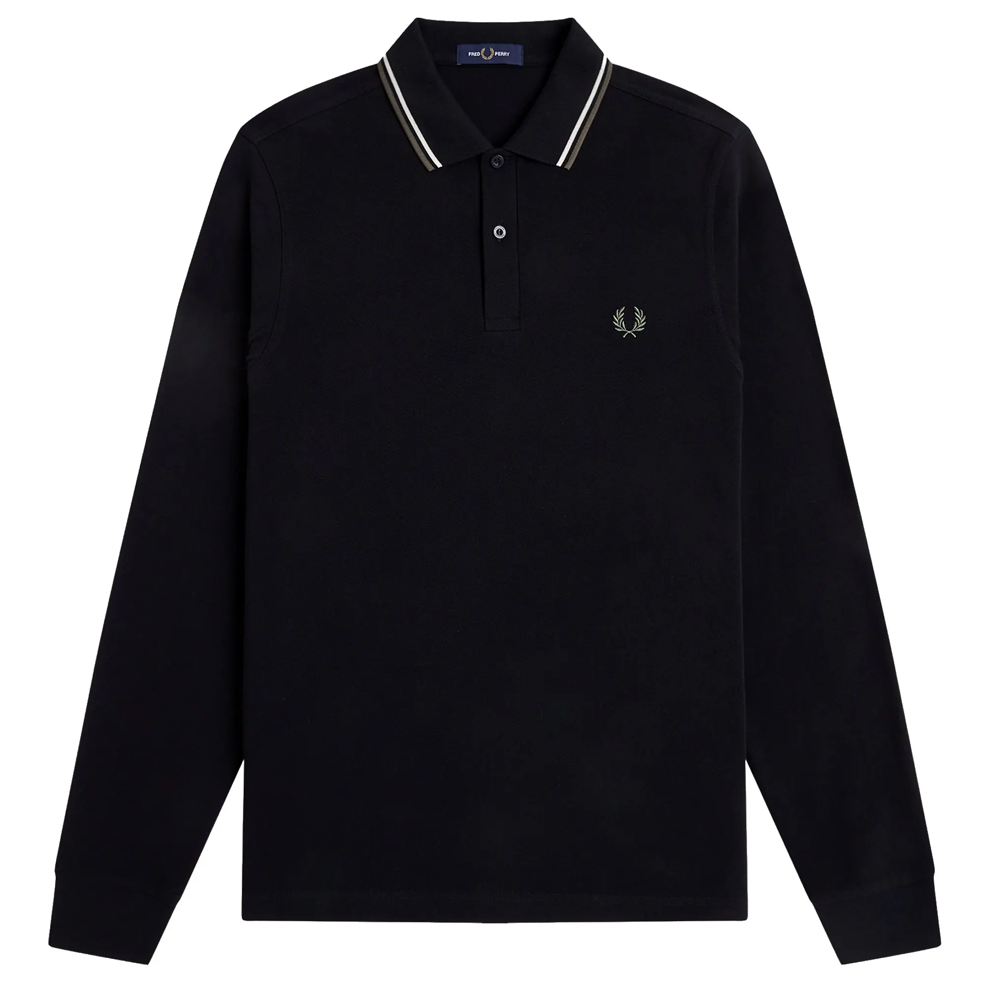 Product image 1 of 7 of Fred Perry Men's M3636 LS Twin Tipped Shirt - Black / Ecru / Laurel Wreath Green