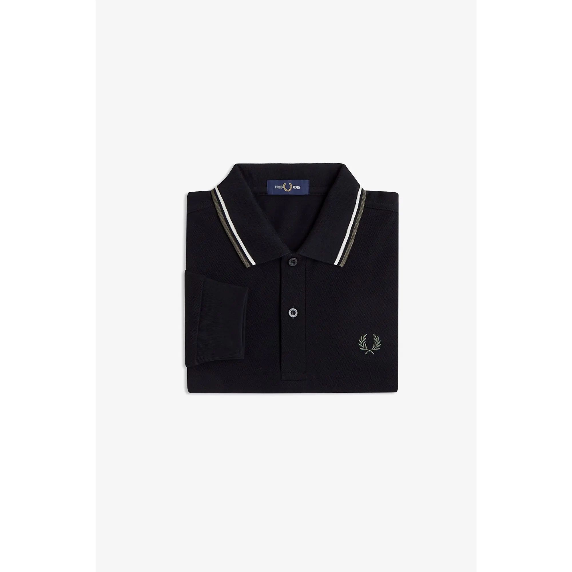 Product image 7 of 7 of Fred Perry Men's M3636 LS Twin Tipped Shirt - Black / Ecru / Laurel Wreath Green