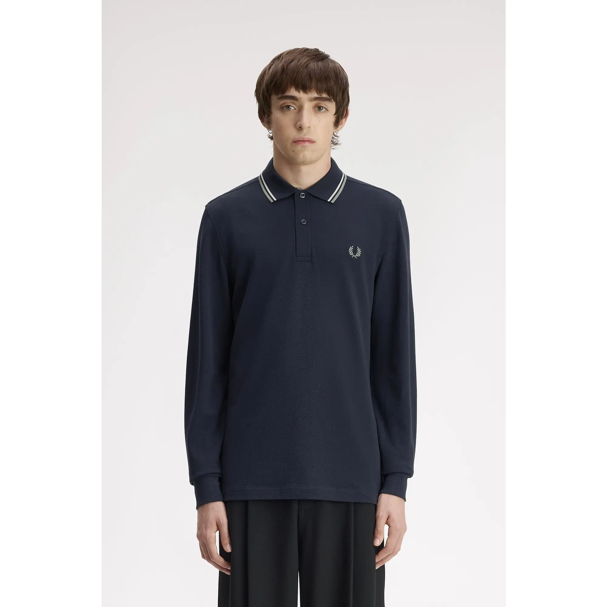 Product image 2 of 6 of Fred Perry Men's M3636 LS Twin Tipped Shirt - Dark Airforce / Ecru / Seagrass