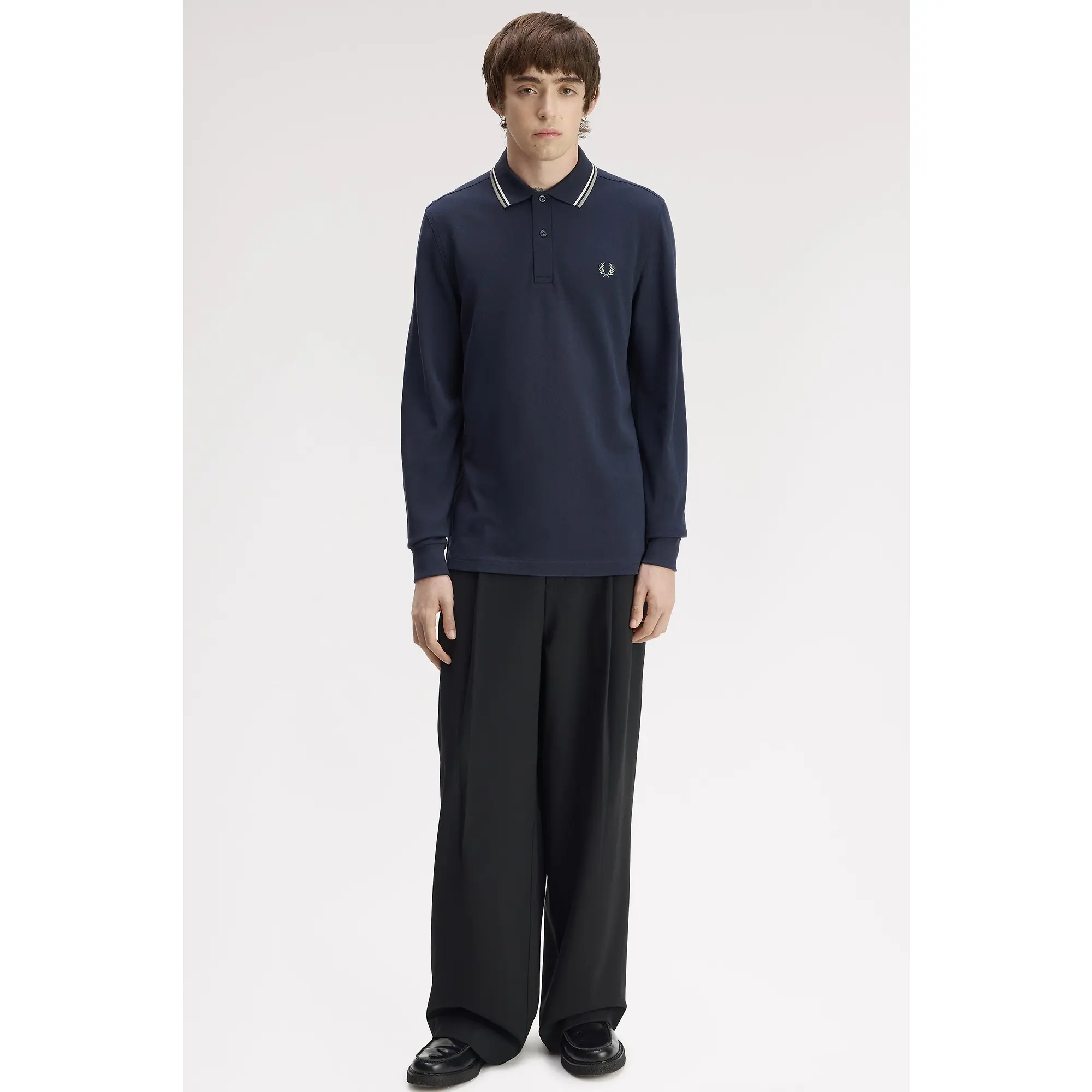 Product image 4 of 6 of Fred Perry Men's M3636 LS Twin Tipped Shirt - Dark Airforce / Ecru / Seagrass