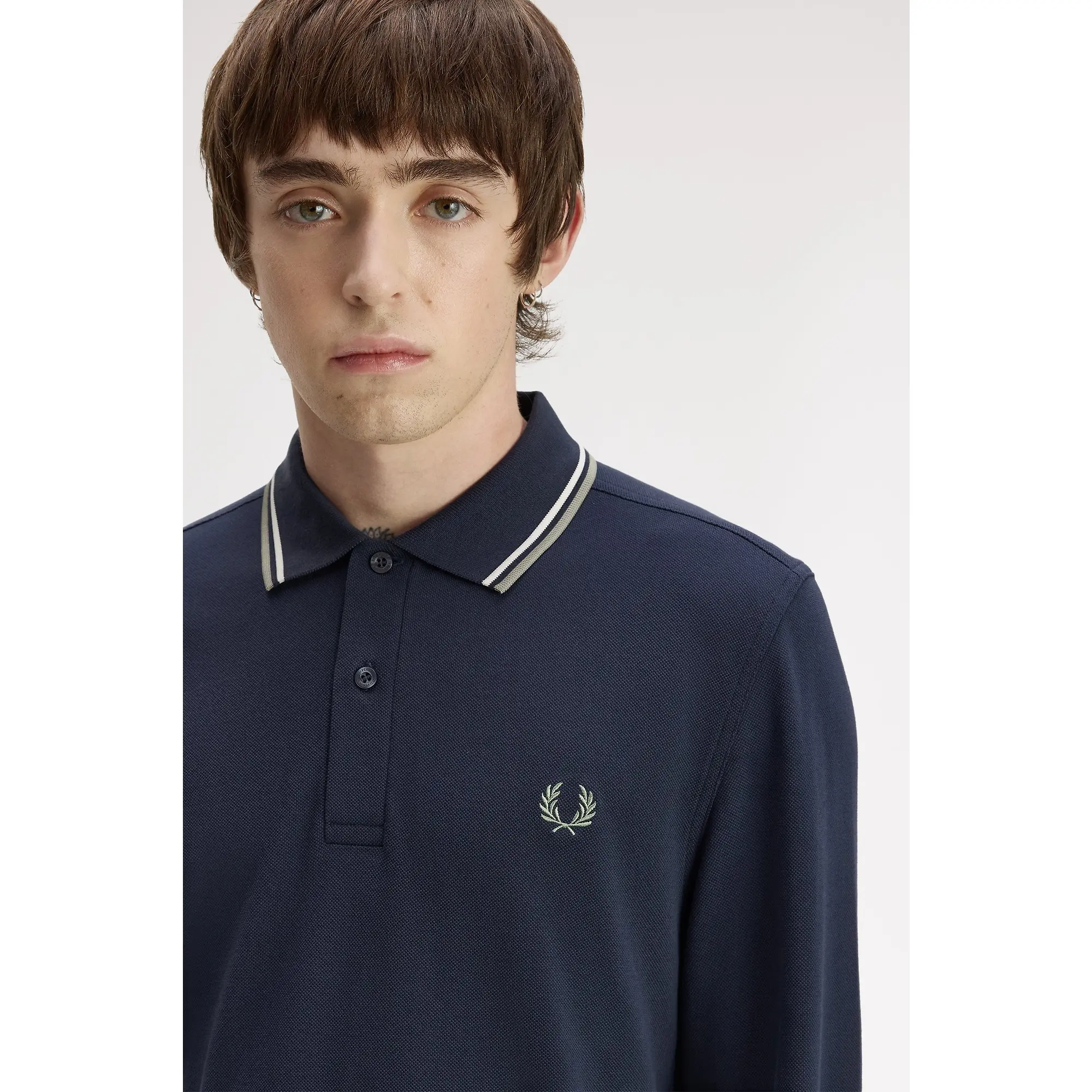 Product image 5 of 6 of Fred Perry Men's M3636 LS Twin Tipped Shirt - Dark Airforce / Ecru / Seagrass