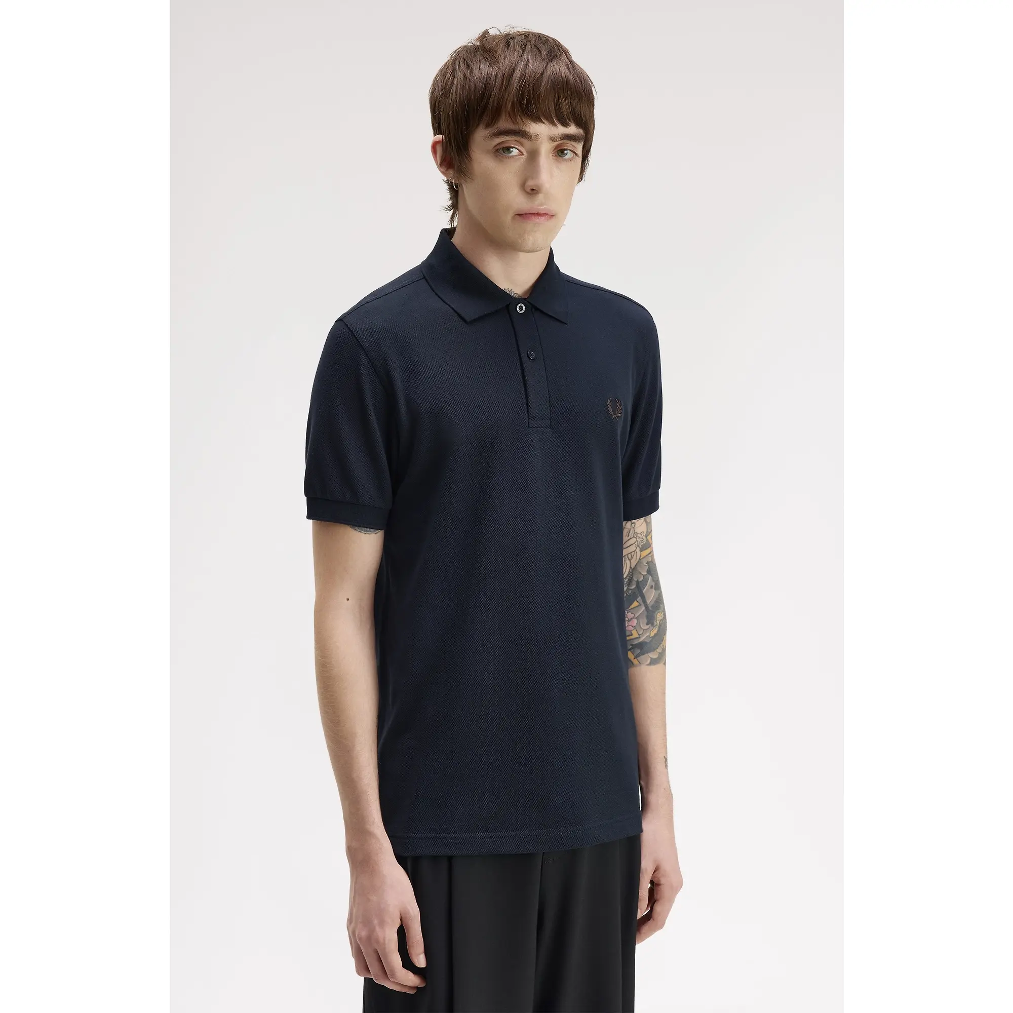 Product image 4 of 8 of Fred Perry Men's M6000 Shirt - Navy / Rich Brown