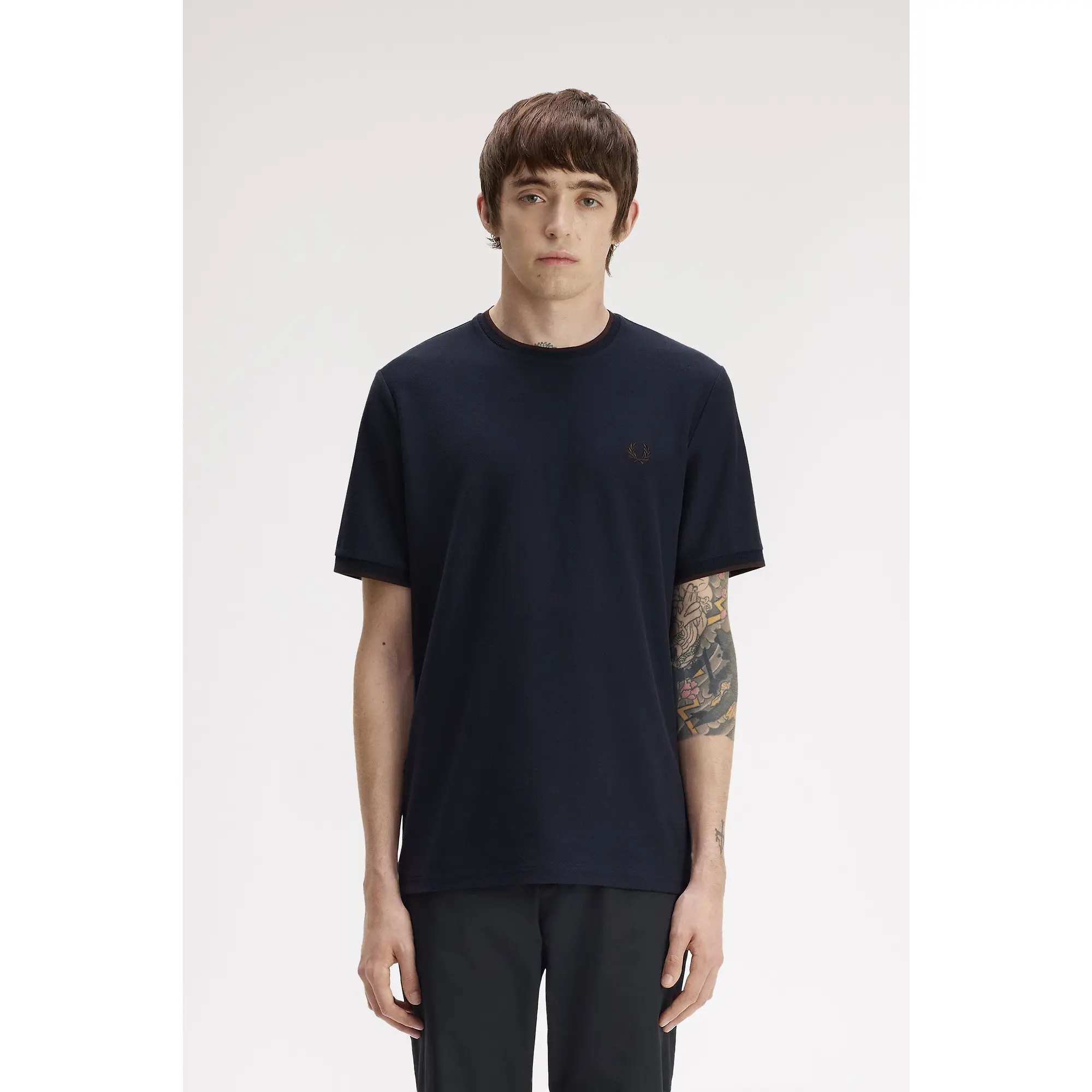 Product image 2 of 6 of Fred Perry Men's Trim Detail Crepe Pique T-Shirt - Navy