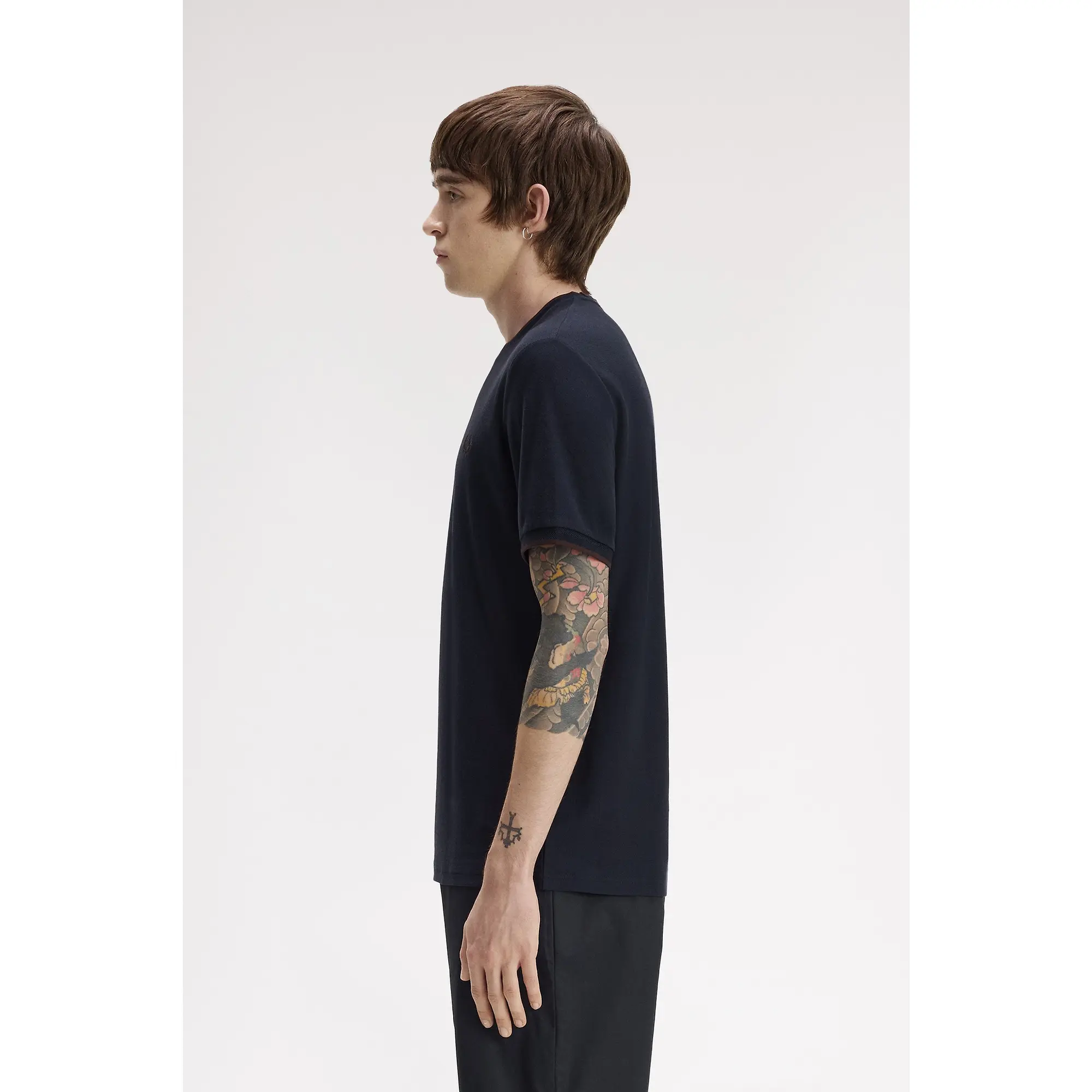 Product image 3 of 6 of Fred Perry Men's Trim Detail Crepe Pique T-Shirt - Navy