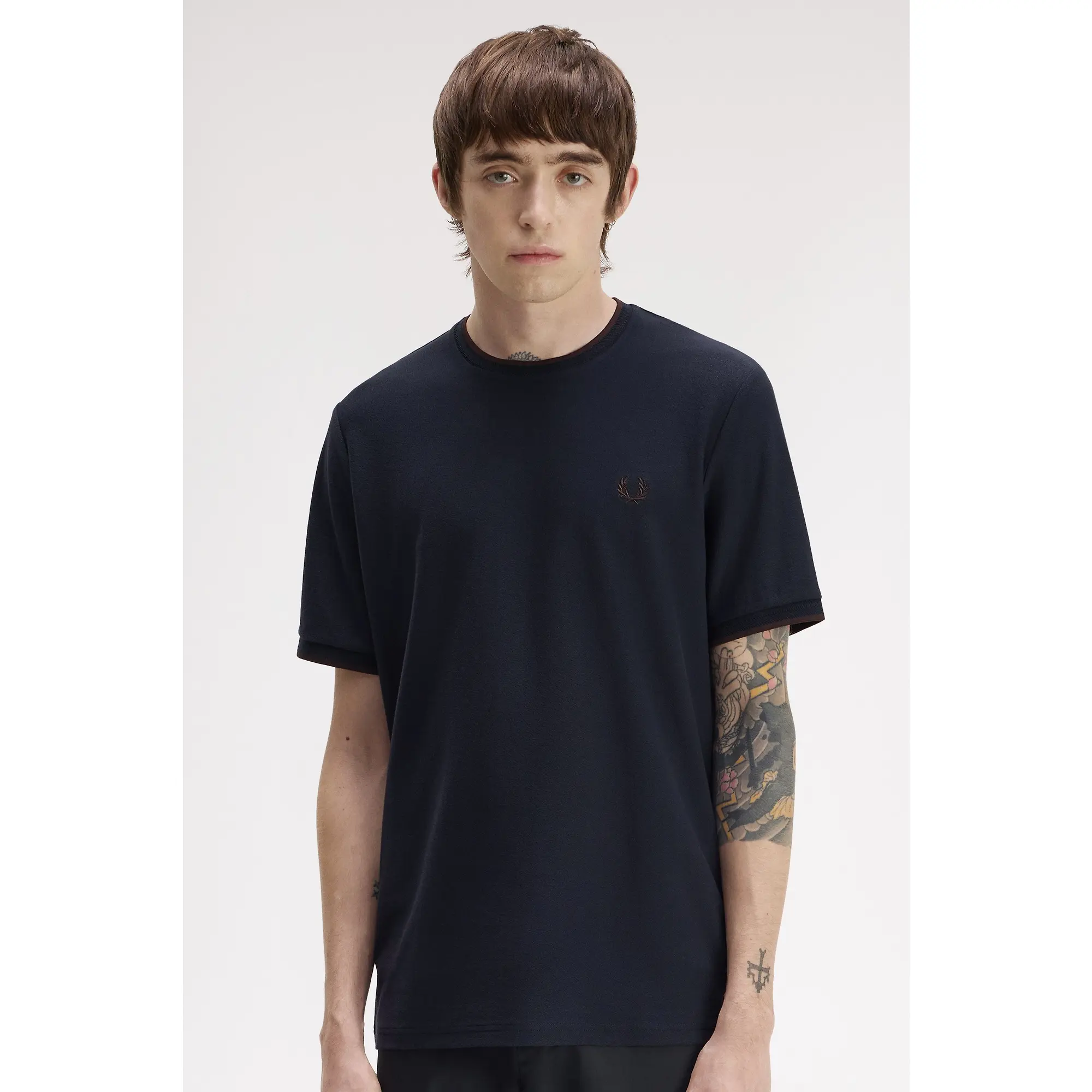Product image 4 of 6 of Fred Perry Men's Trim Detail Crepe Pique T-Shirt - Navy
