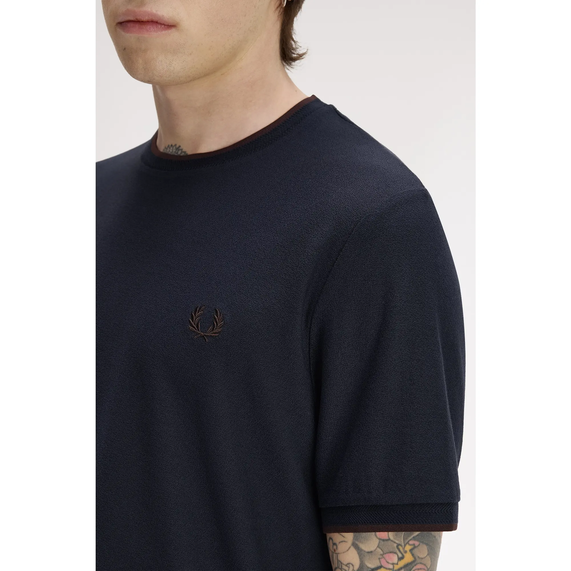 Product image 5 of 6 of Fred Perry Men's Trim Detail Crepe Pique T-Shirt - Navy