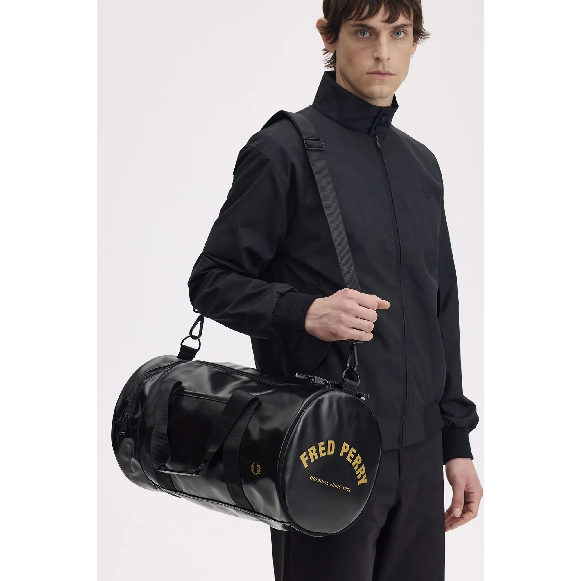 Product image 2 of 8 of Fred Perry Tonal Classic Barrel Bag - Black / Gold