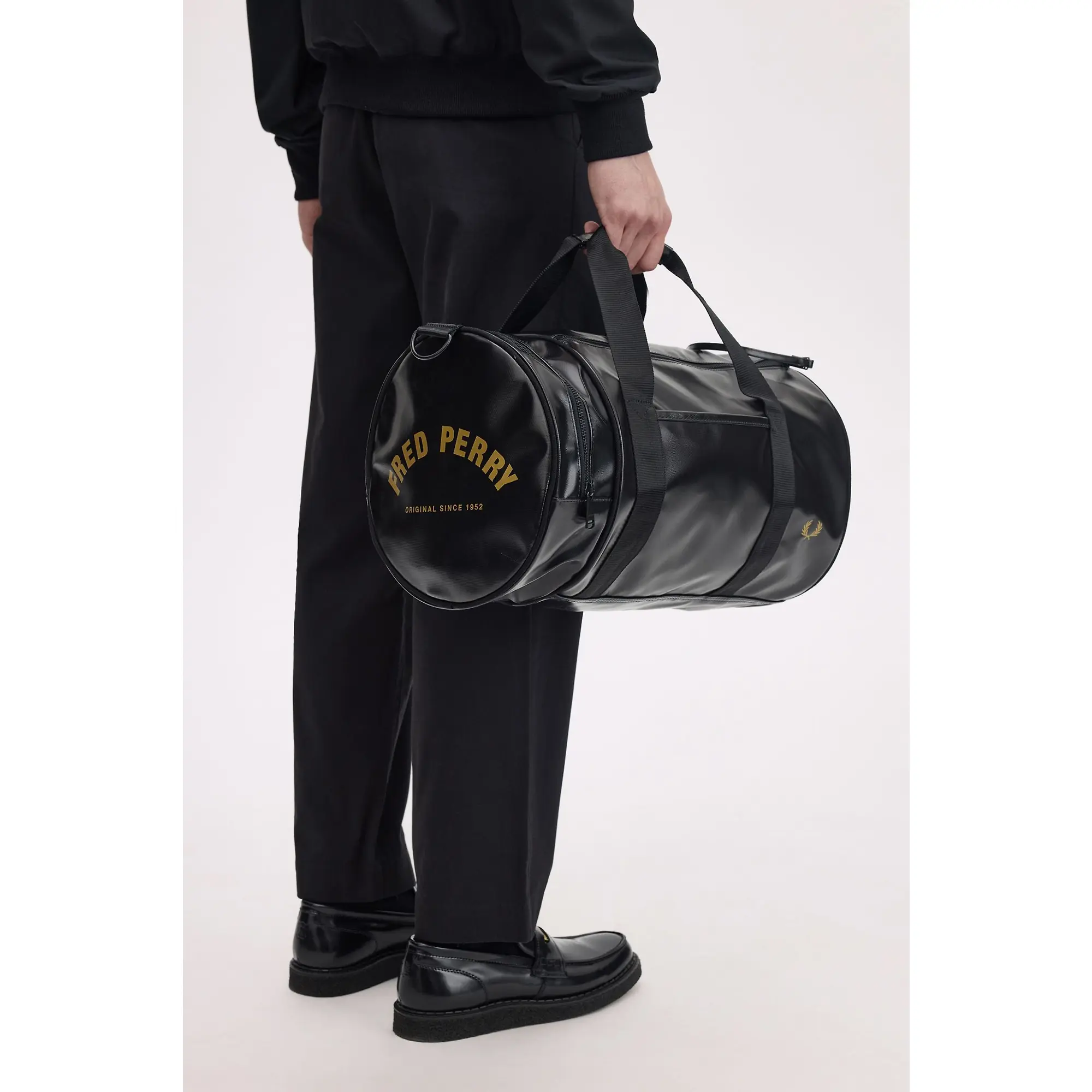 Product image 3 of 8 of Fred Perry Tonal Classic Barrel Bag - Black / Gold