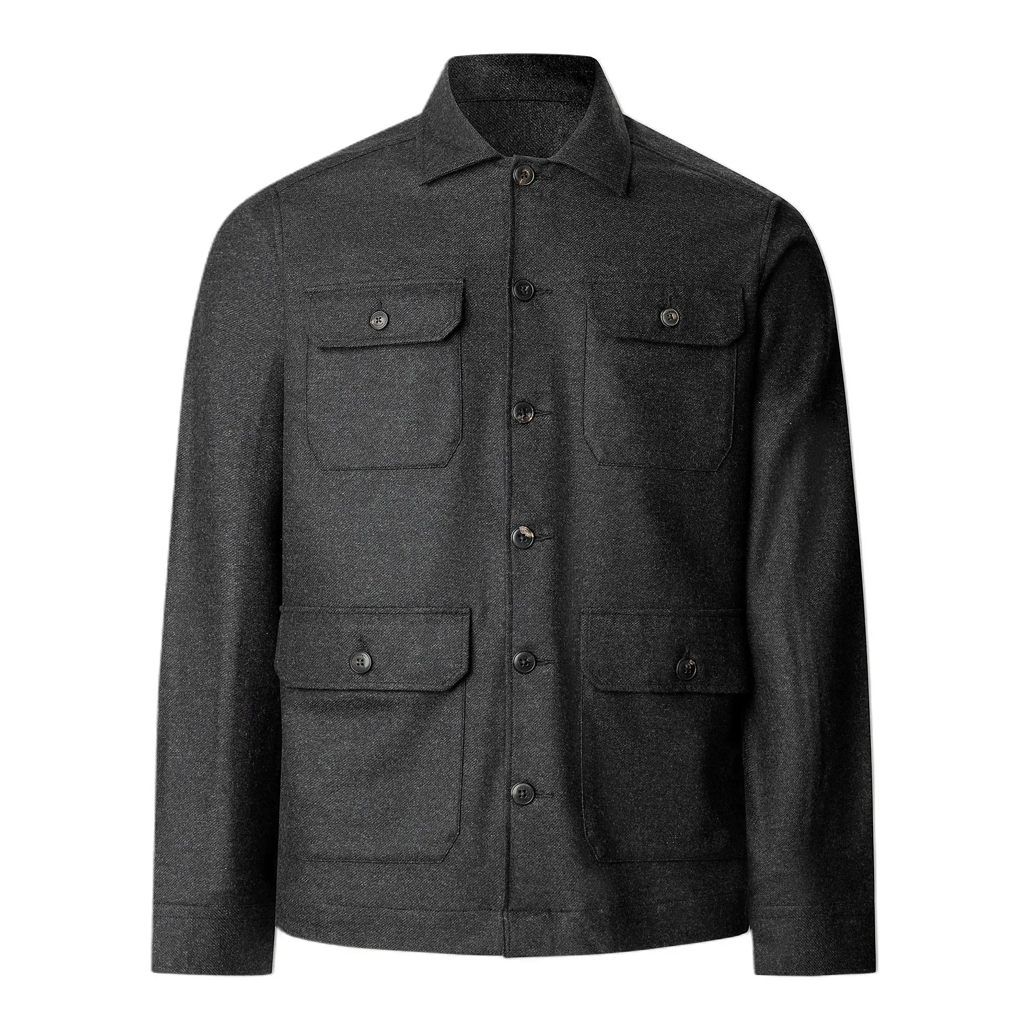 Product image 1 of 8 of Hackett Men's Stretch Cashmere 4 Pocket Overshirt - Charcoal Grey