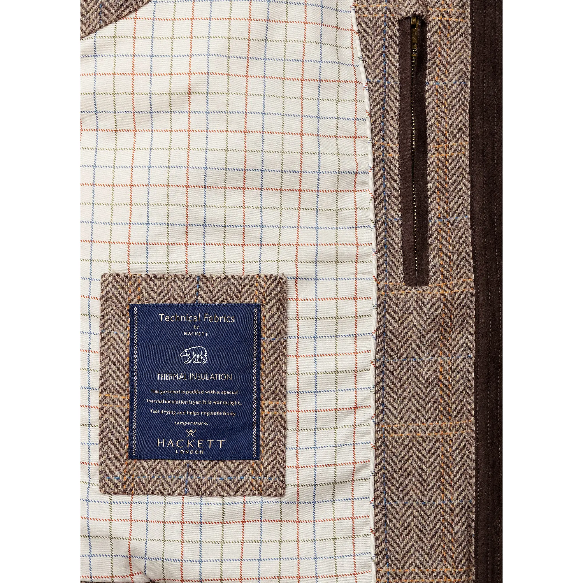 Product image 11 of 11 of Hackett Men's Wool Blend Tattersall Padded Gilet - Tetley Beige
