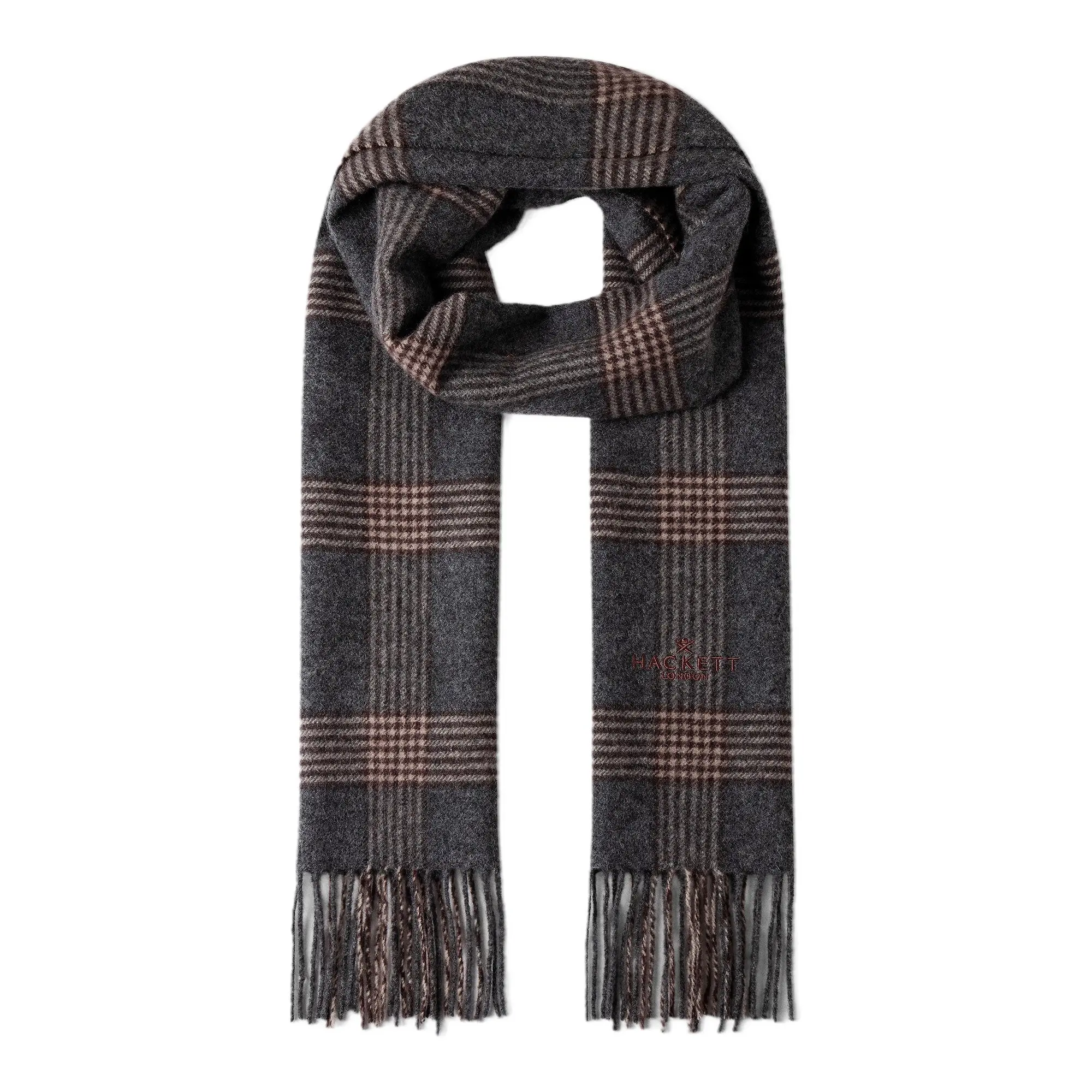 Product image 1 of 3 of Hackett Men's Wool-Cashmere Branded Plaid Scarf - College Grey