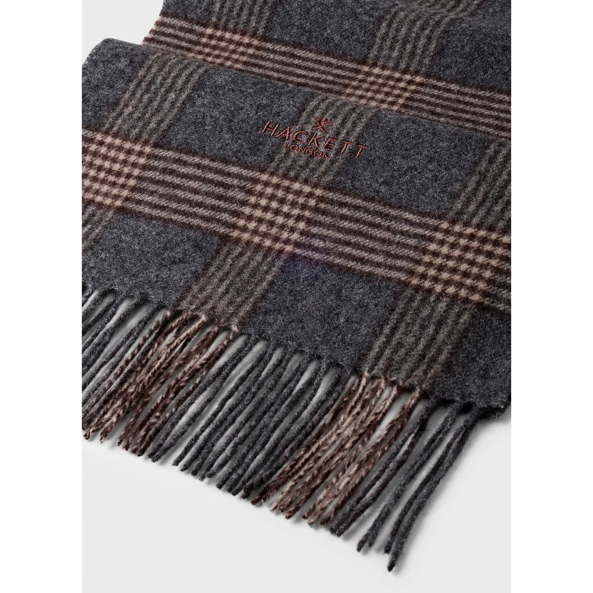 Product image 3 of 3 of Hackett Men's Wool-Cashmere Branded Plaid Scarf - College Grey