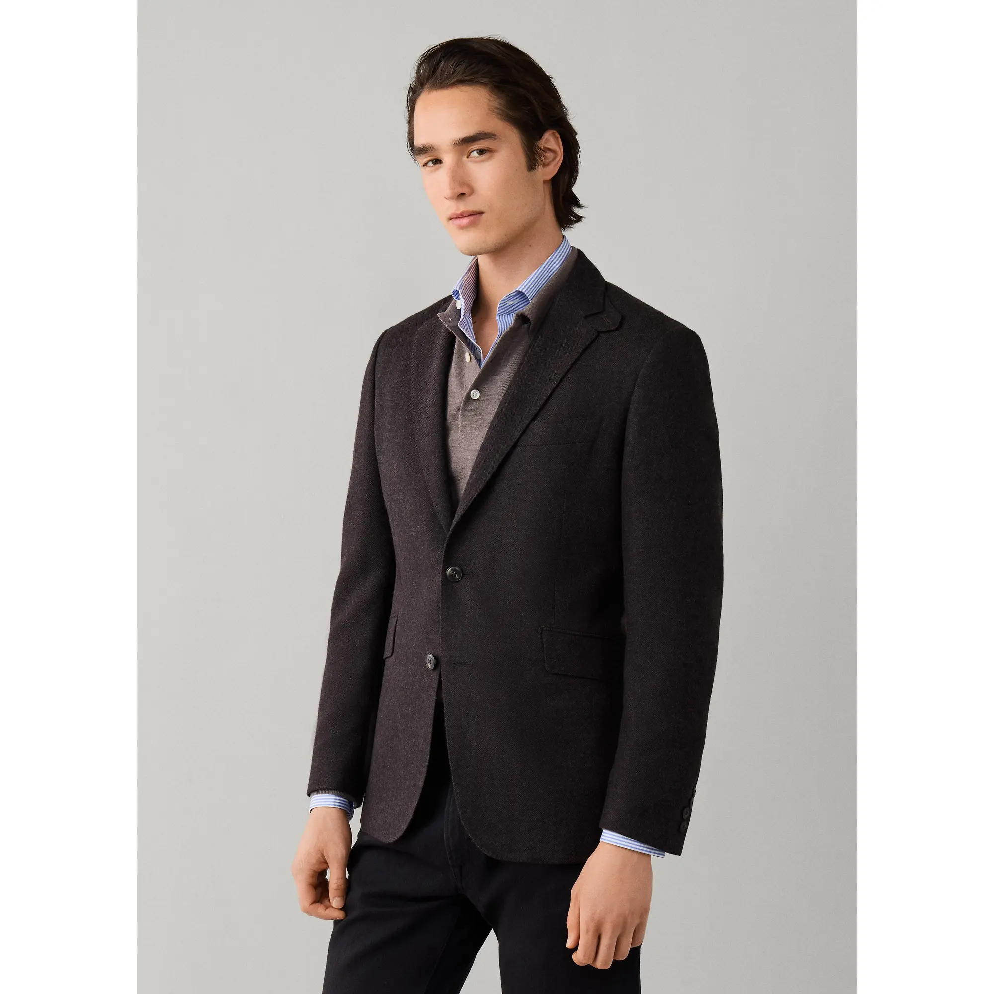 Product image 6 of 11 of Hackett Men's Wool Blend Herringbone Blazer - Ebony Brown