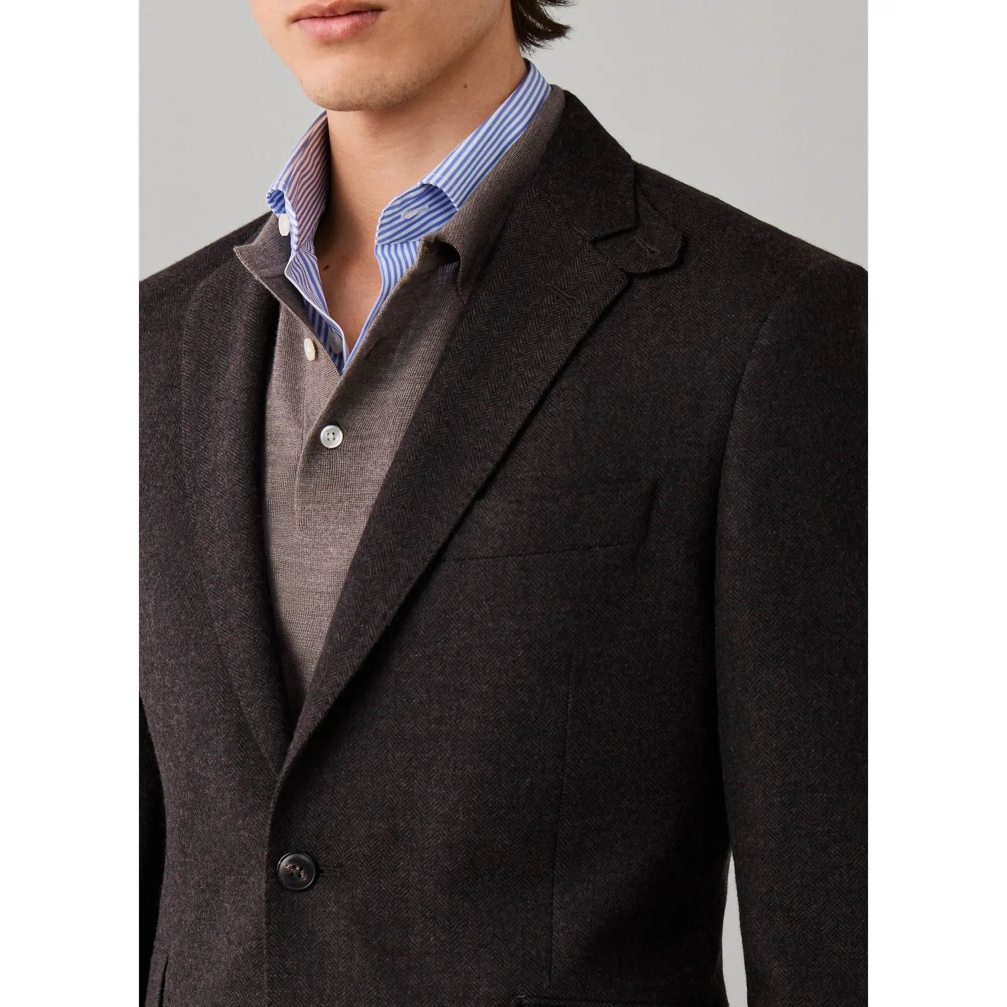 Product image 7 of 11 of Hackett Men's Wool Blend Herringbone Blazer - Ebony Brown