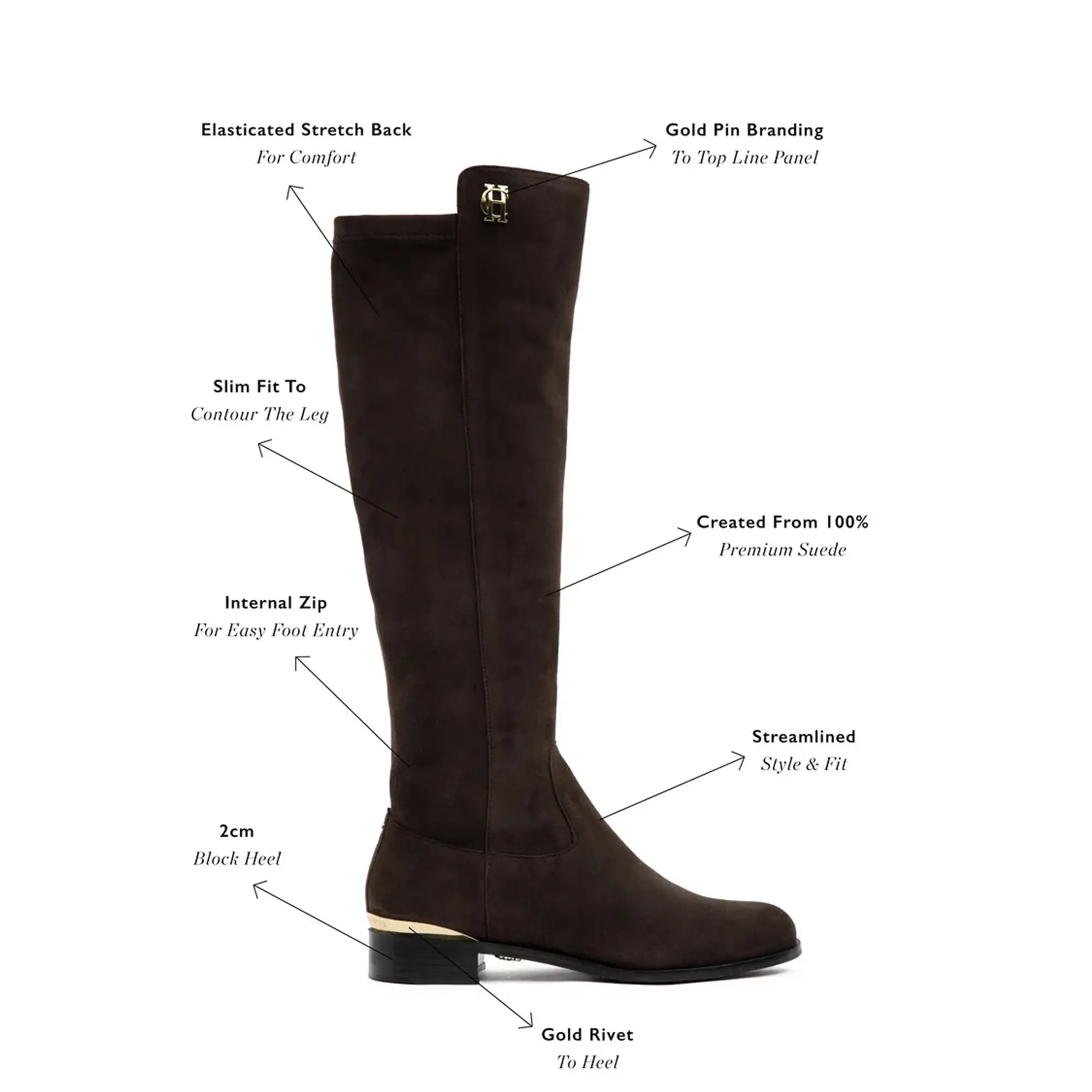 Product image 9 of 13 of Holland Cooper Women's Albany Knee Boots - Chocolate Suede