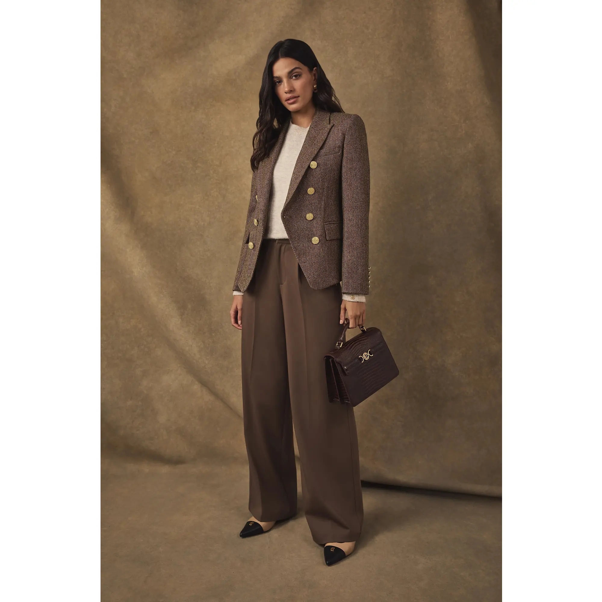 Product image 3 of 9 of Holland Cooper Women's Knightsbridge Blazer - Large Scale Brown Herringbone
