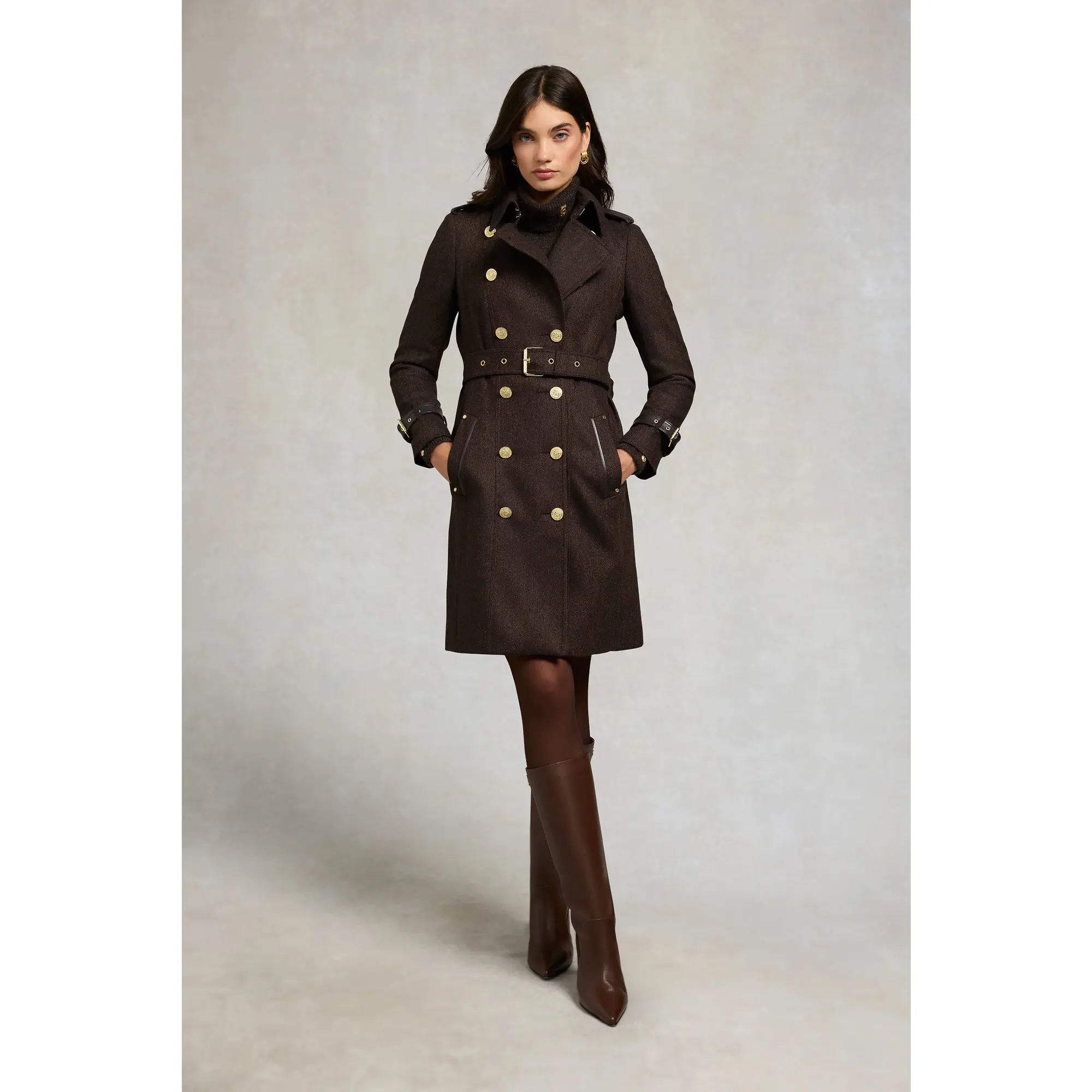 Product image 3 of 11 of Holland Cooper Women's Marlborough Trench Coat - Chocolate Herringbone