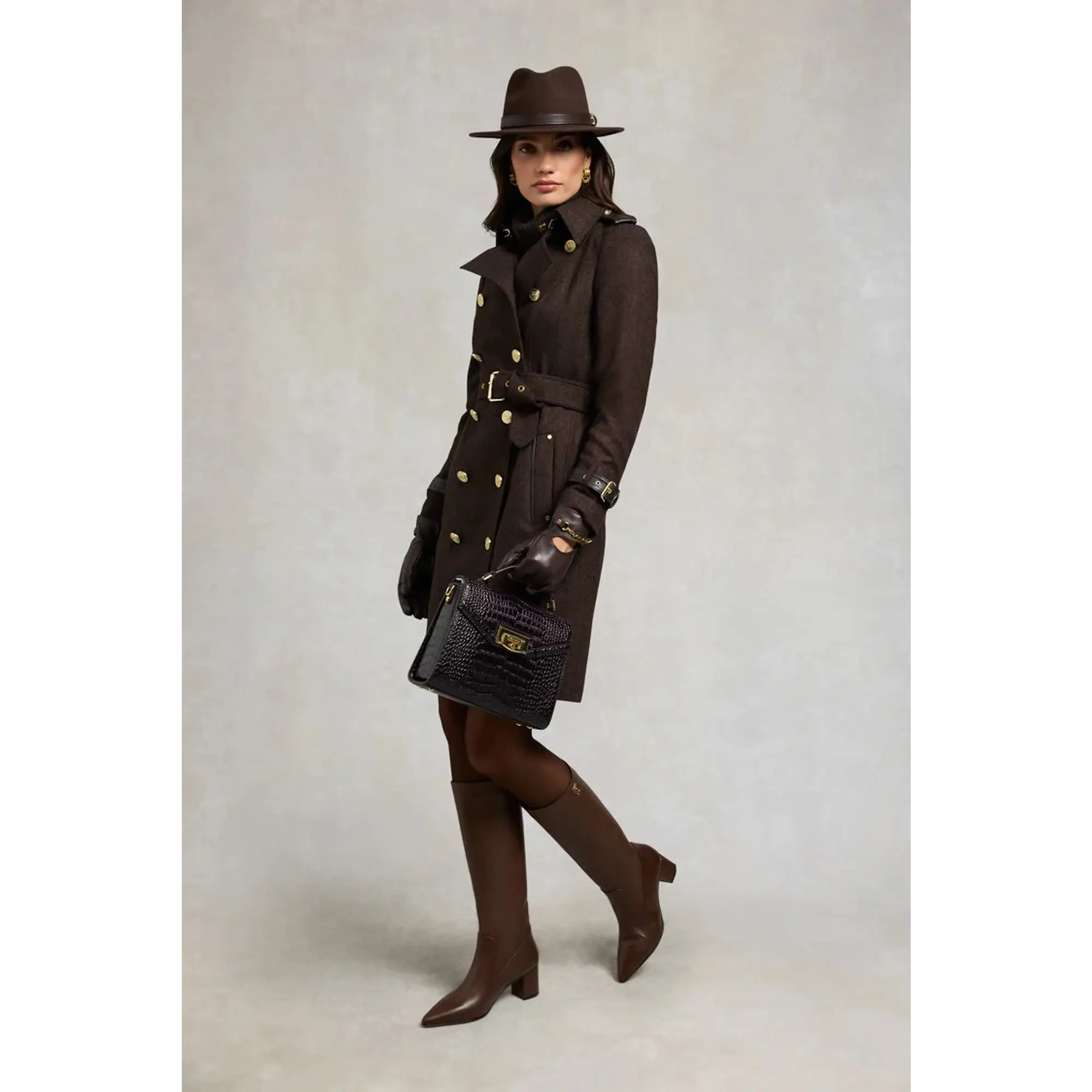Product image 4 of 11 of Holland Cooper Women's Marlborough Trench Coat - Chocolate Herringbone