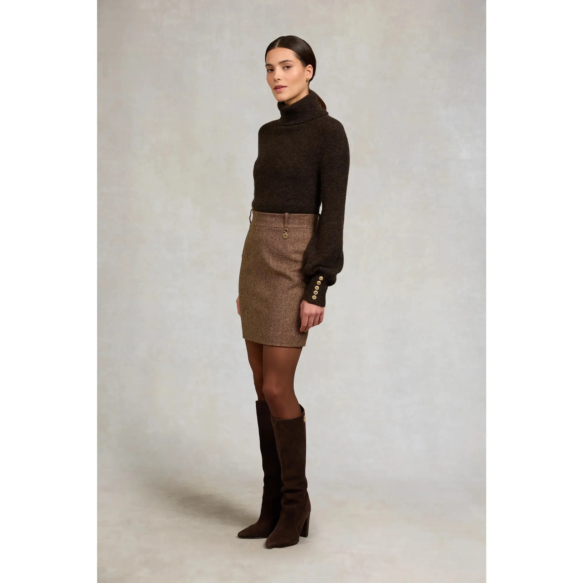 Product image 3 of 8 of Holland Cooper Women's Regency Skirt - Large Scale Brown Herringbone
