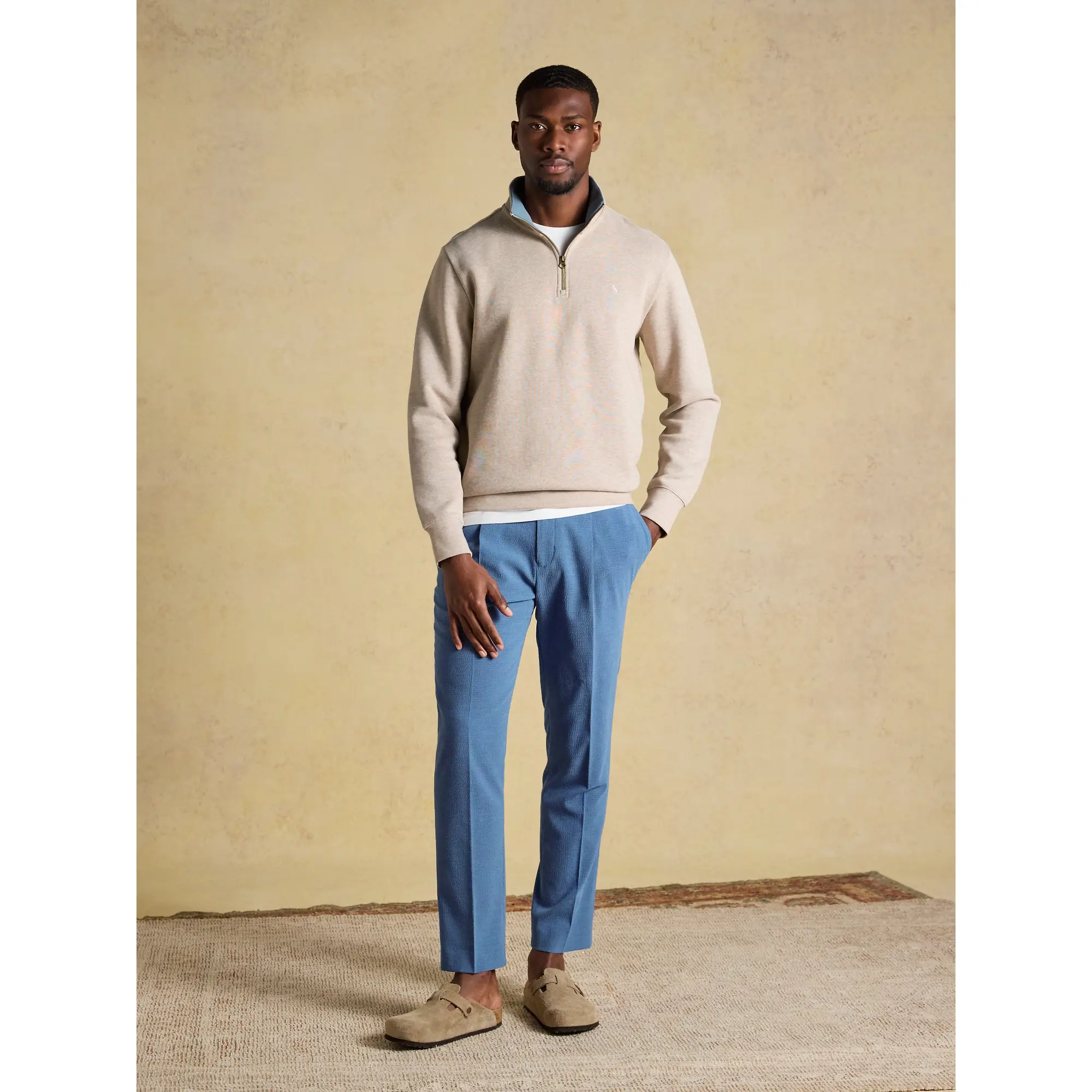 Product image 7 of 8 of Joules Men's Alistair French Ribbed Quarter Zip Sweatshirt - Oatmeal