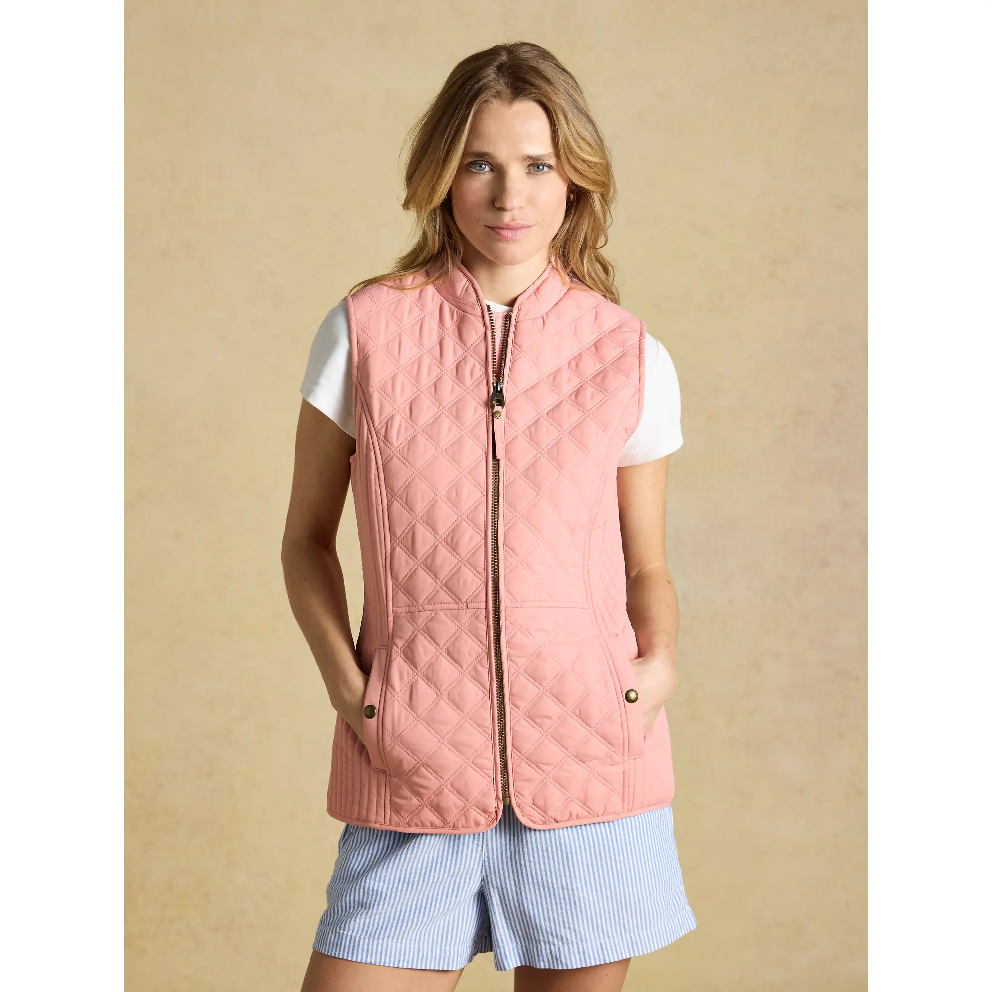 Product image 2 of 11 of Joules Women's Minx Showerproof Diamond Quilted Gilet - Pink