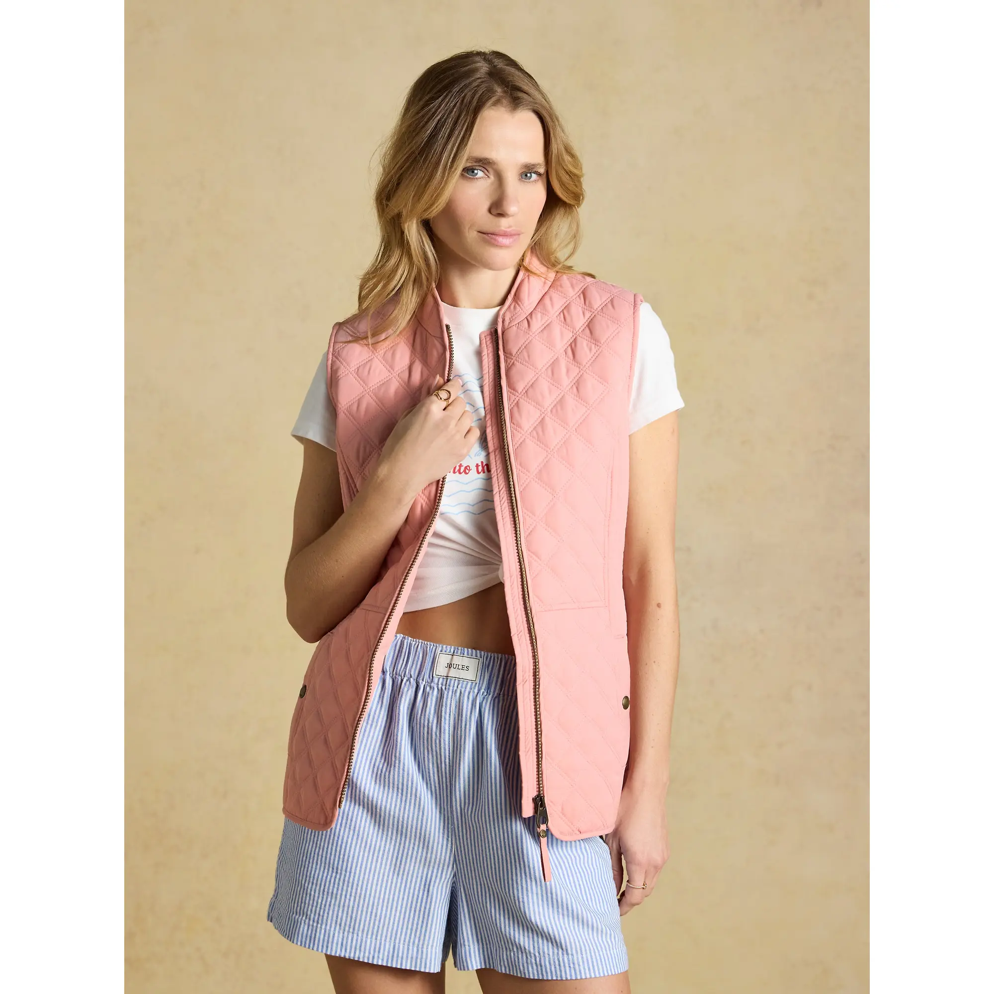 Product image 7 of 11 of Joules Women's Minx Showerproof Diamond Quilted Gilet - Pink